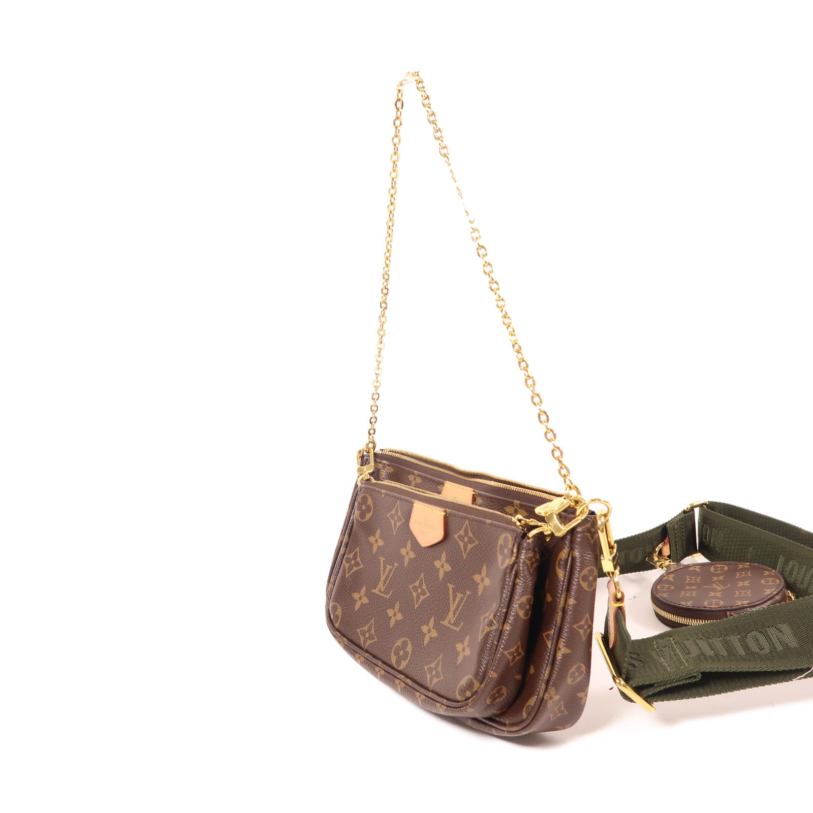 LOUIS VUITTON Monogram Multi Pochette Accessoires金扣肩背袋棕色