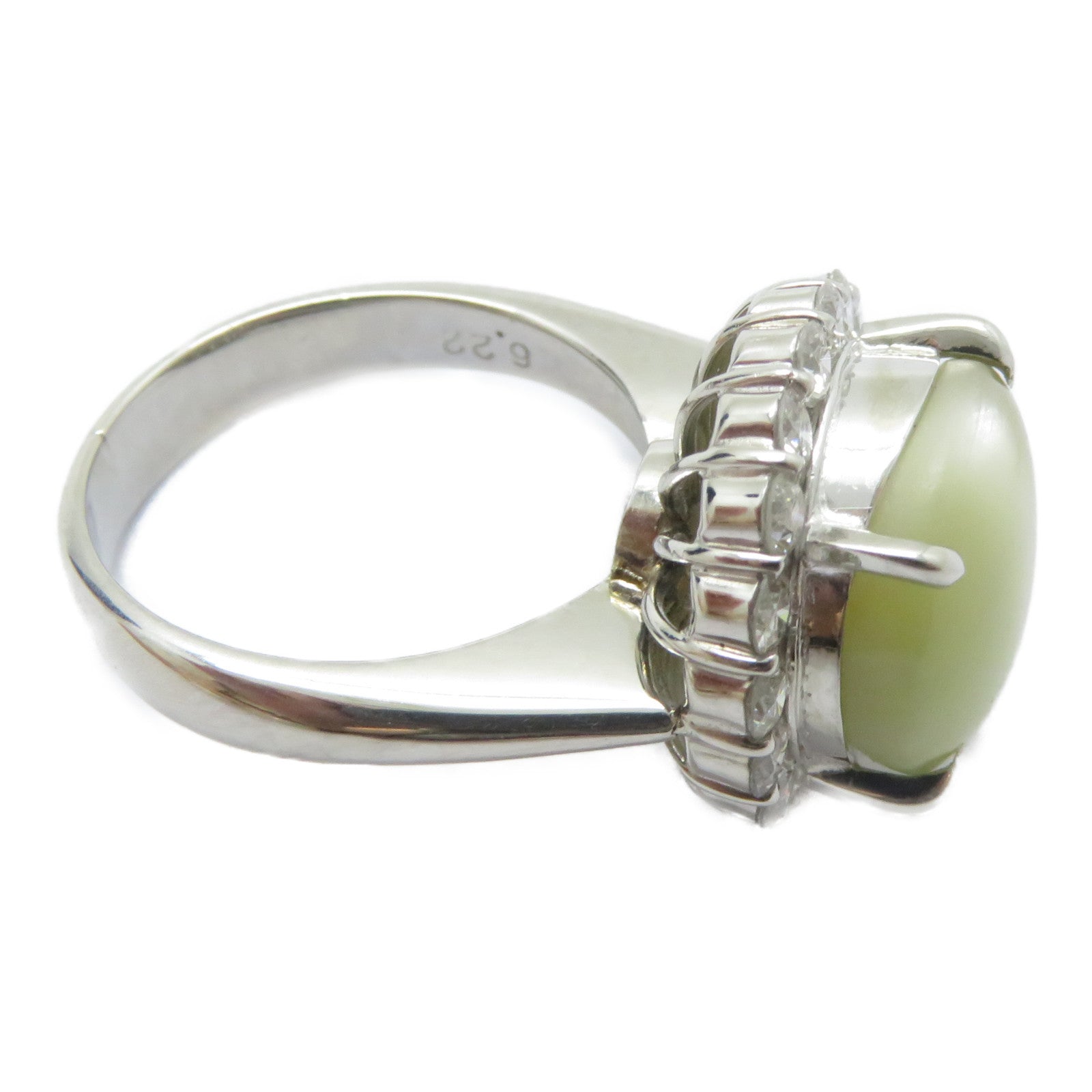 JEWELRY PT900鉑金Cat's Eye Ring 6.22ct貓眼石/0.735ct鑽石戒指US#4