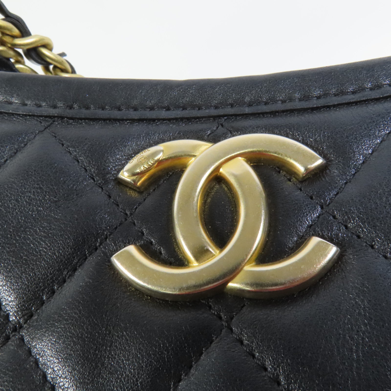 CHANEL 牛皮皮革24S Hobo金扣鏈帶手挽肩背兩用袋