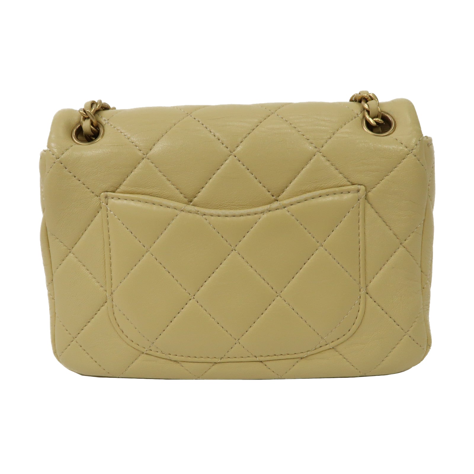 CHANEL 菱格牛皮皮革Chain Shoulder Bag金扣鏈帶肩背袋黃色