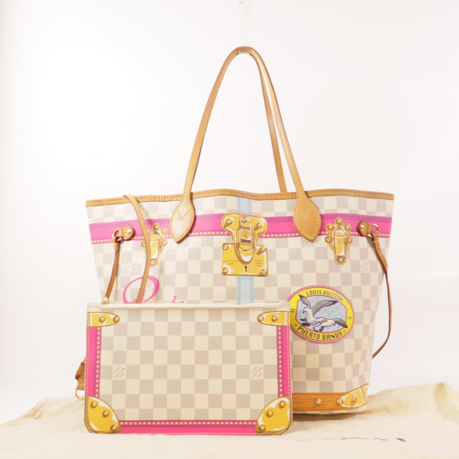 LOUIS VUITTON Damier Azur Neverfull MM金扣肩背袋