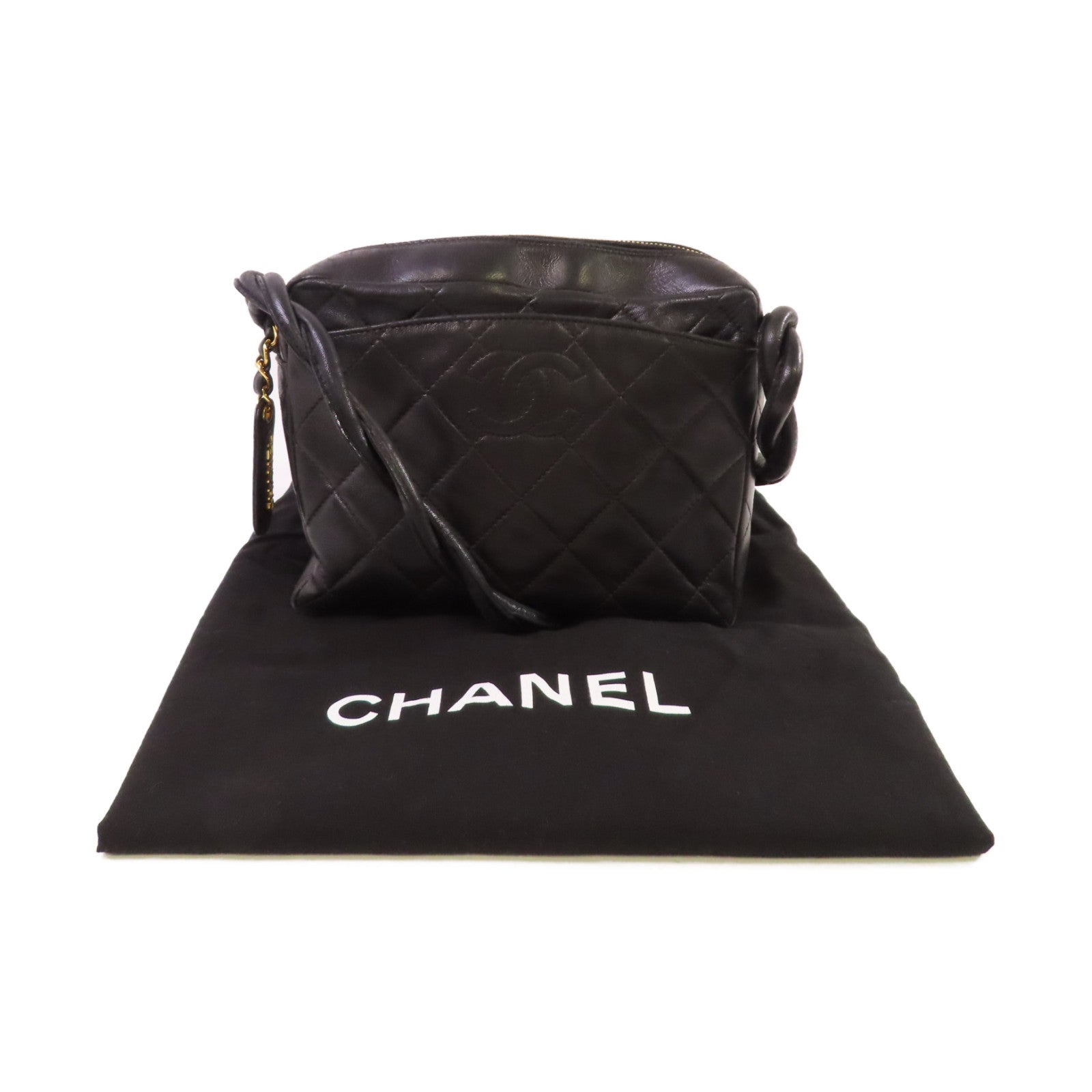 CHANEL 菱格羊皮皮革Vintage Shoulder Bag金扣肩背袋黑色