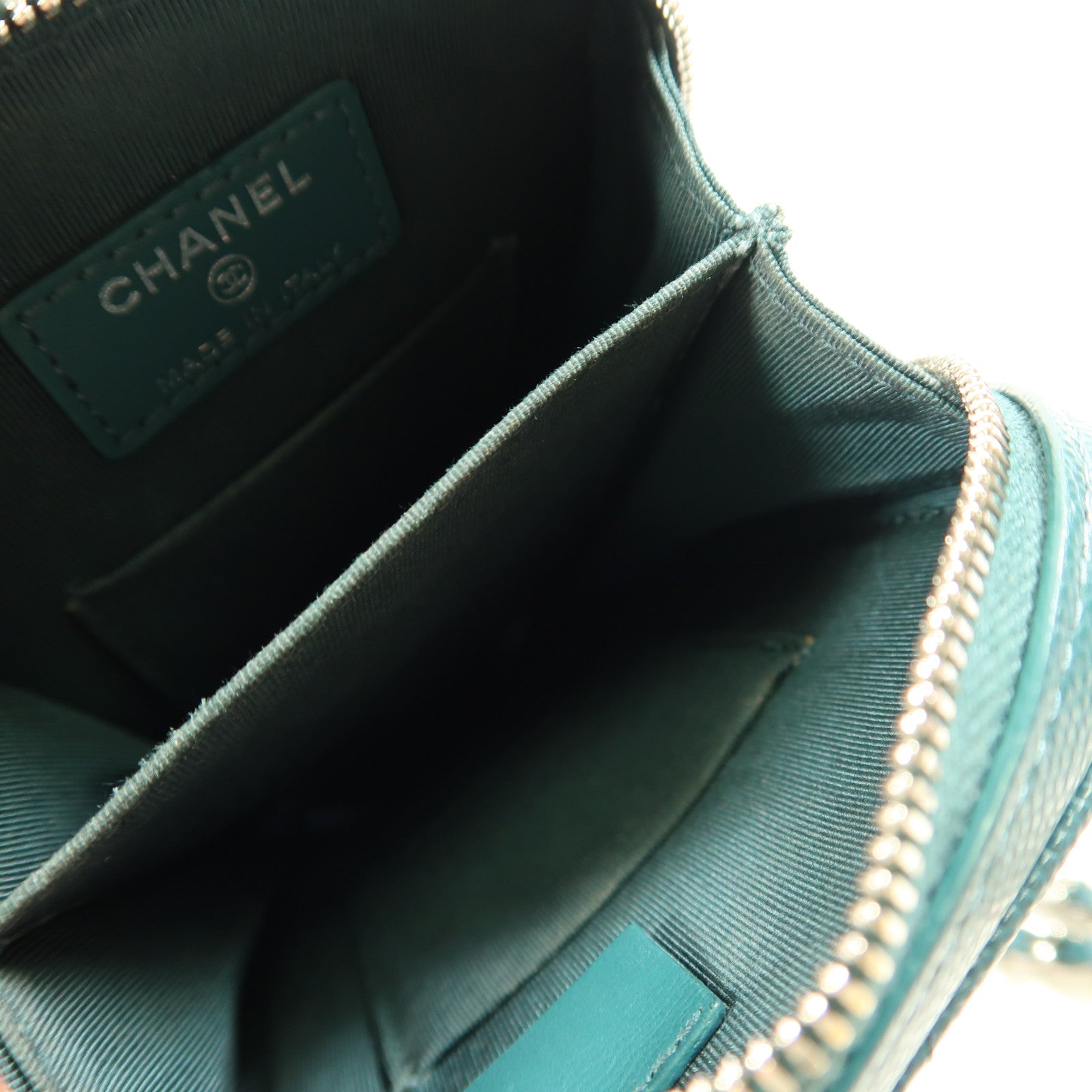 CHANEL CC SHW Phone Bag Chain Shoulder Bag Calfskin Leather Green