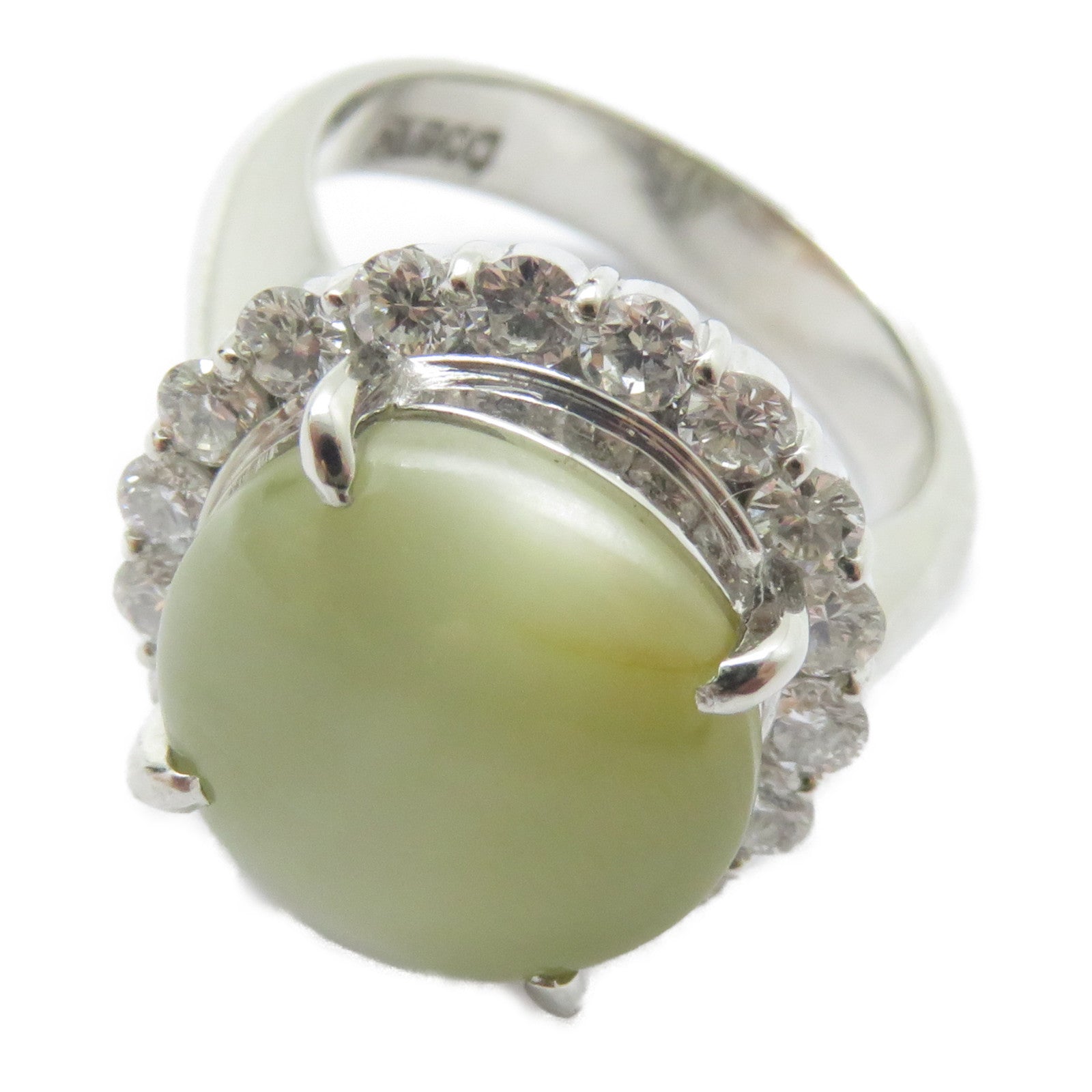 JEWELRY PT900鉑金Cat's Eye Ring 6.22ct貓眼石/0.735ct鑽石戒指US#4