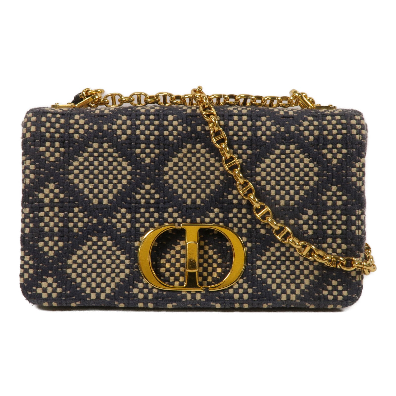 Dior Tweed/牛皮皮革Caro Medium鏈帶肩背袋