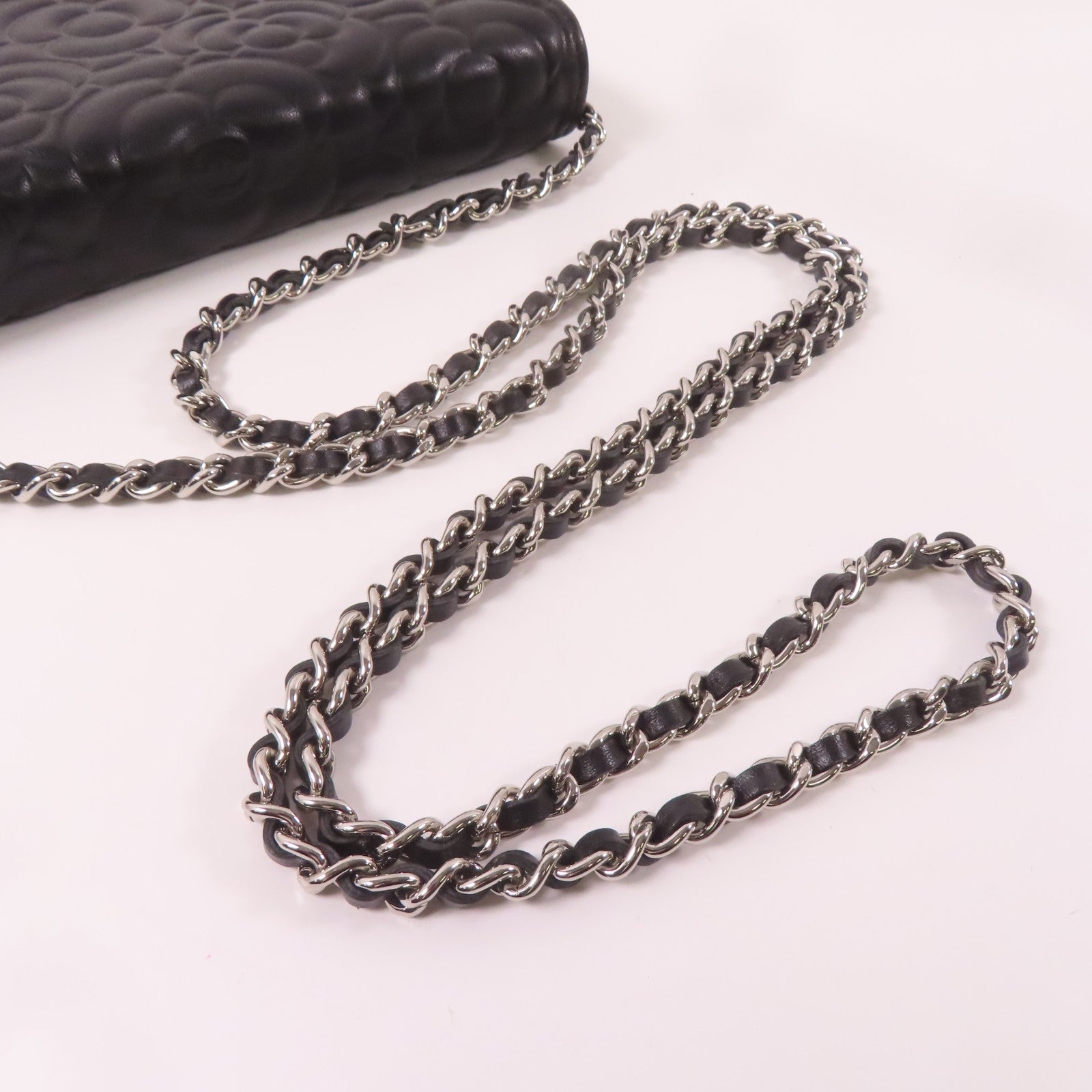 CHANEL 羊皮皮革WOC Wallet On Chain銀扣鏈帶肩背袋黑色
