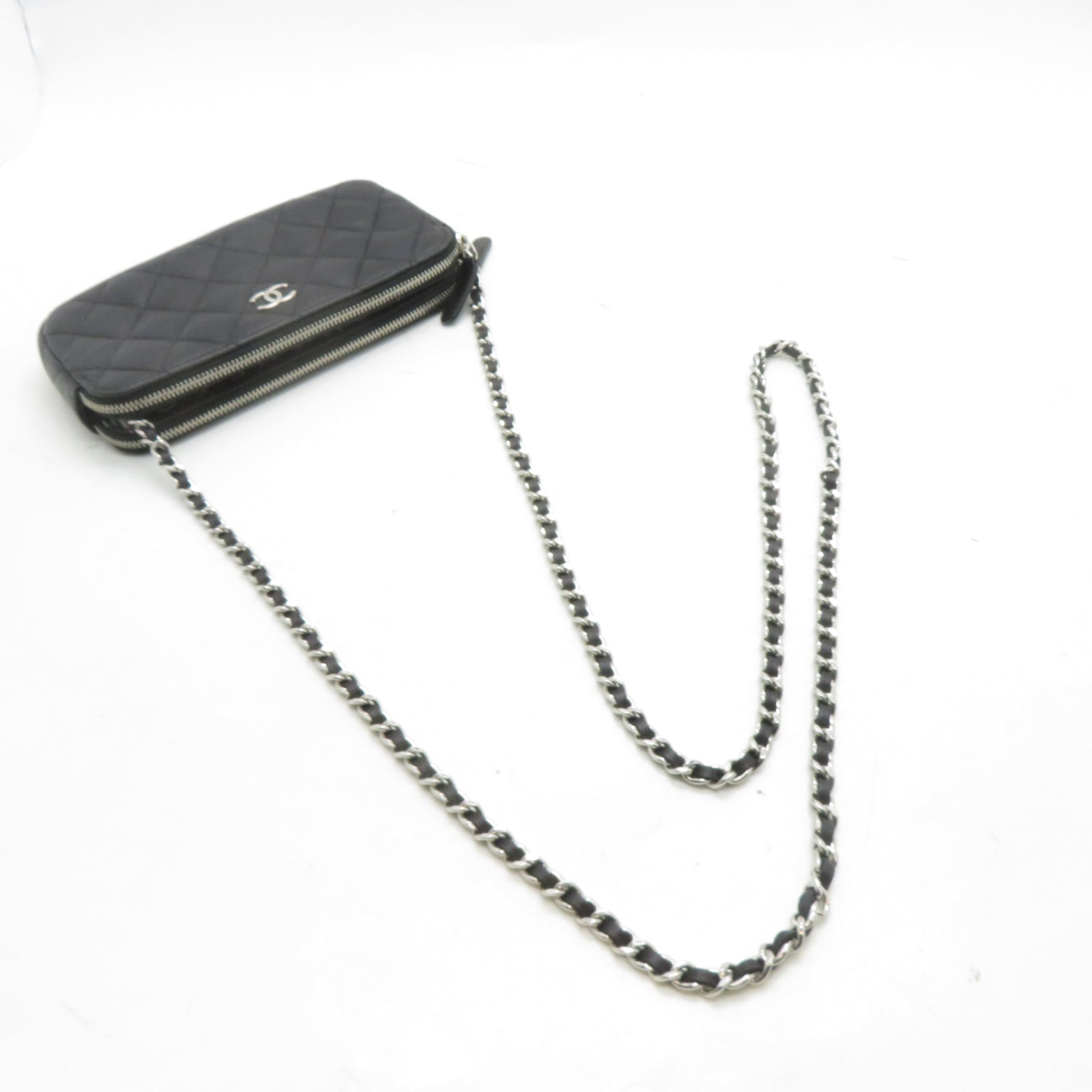 CHANEL 【激減優惠】菱格羊皮皮革Chain Shoulder銀扣鏈帶肩背袋黑色