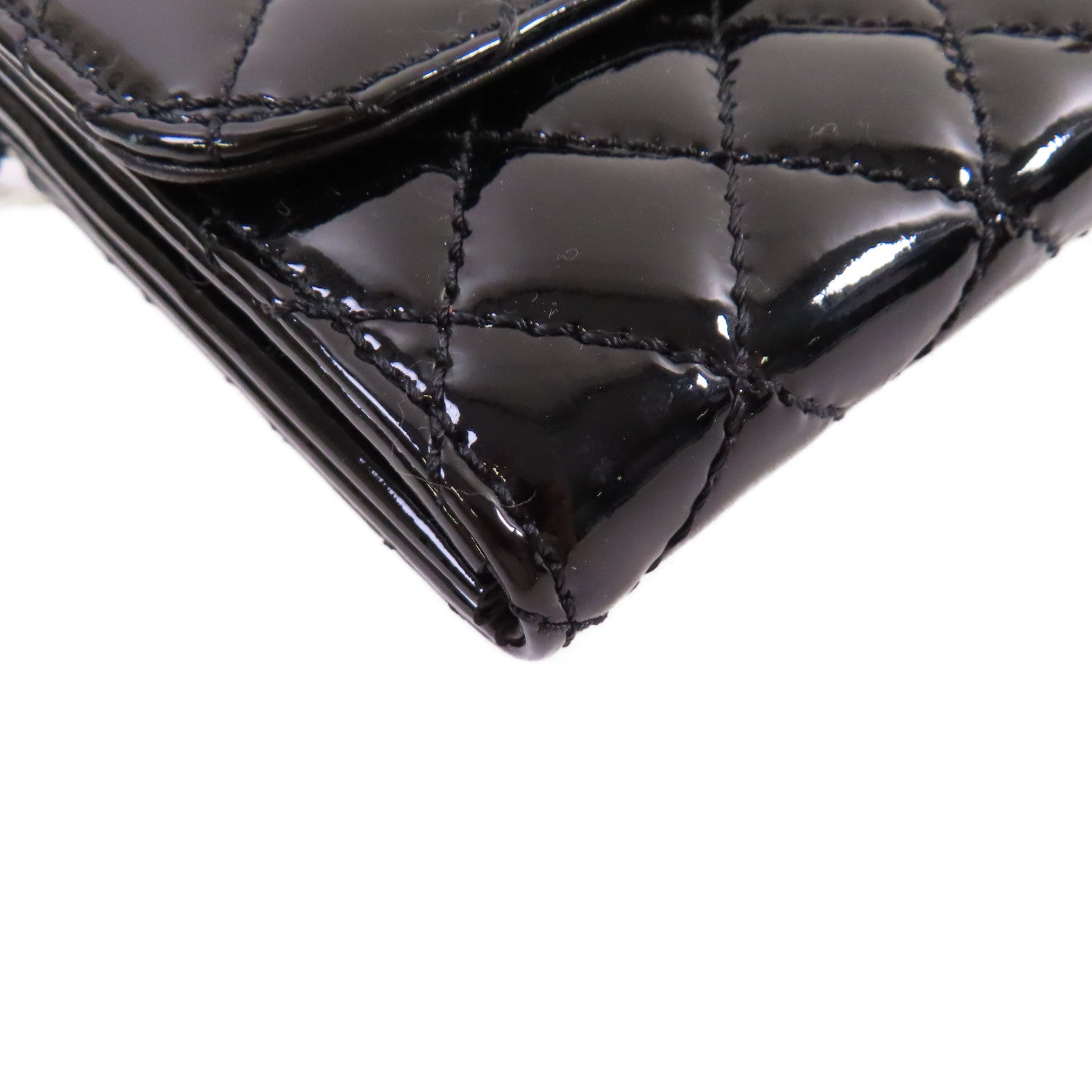 CHANEL 菱格漆皮皮革WOC Wallet On Chain Shoulder Bag銀扣鏈帶肩背袋黑色