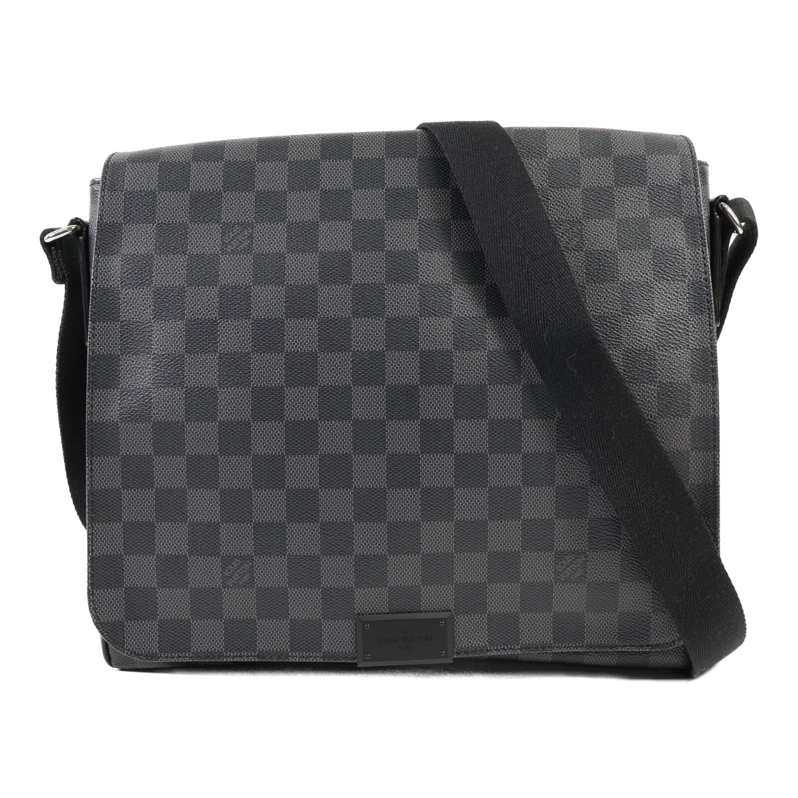 LOUIS VUITTON Damier Graphite District MM銀扣肩背袋