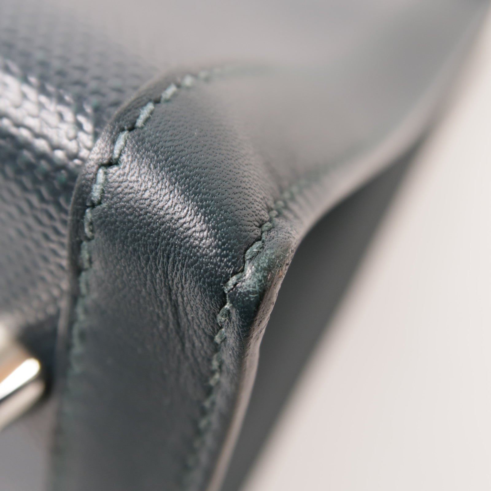 HERMES Swift皮革/Toile Berline Kelly 32銀扣手挽肩背兩用袋Vert Cypres綠色