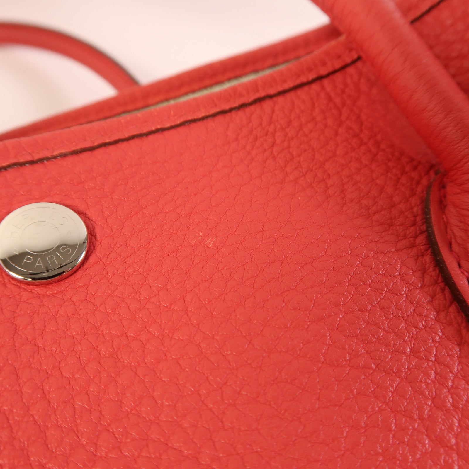 HERMES PHW Garden Party PM Tote Bag Handbag Negonda Leather Bougainvillier Red