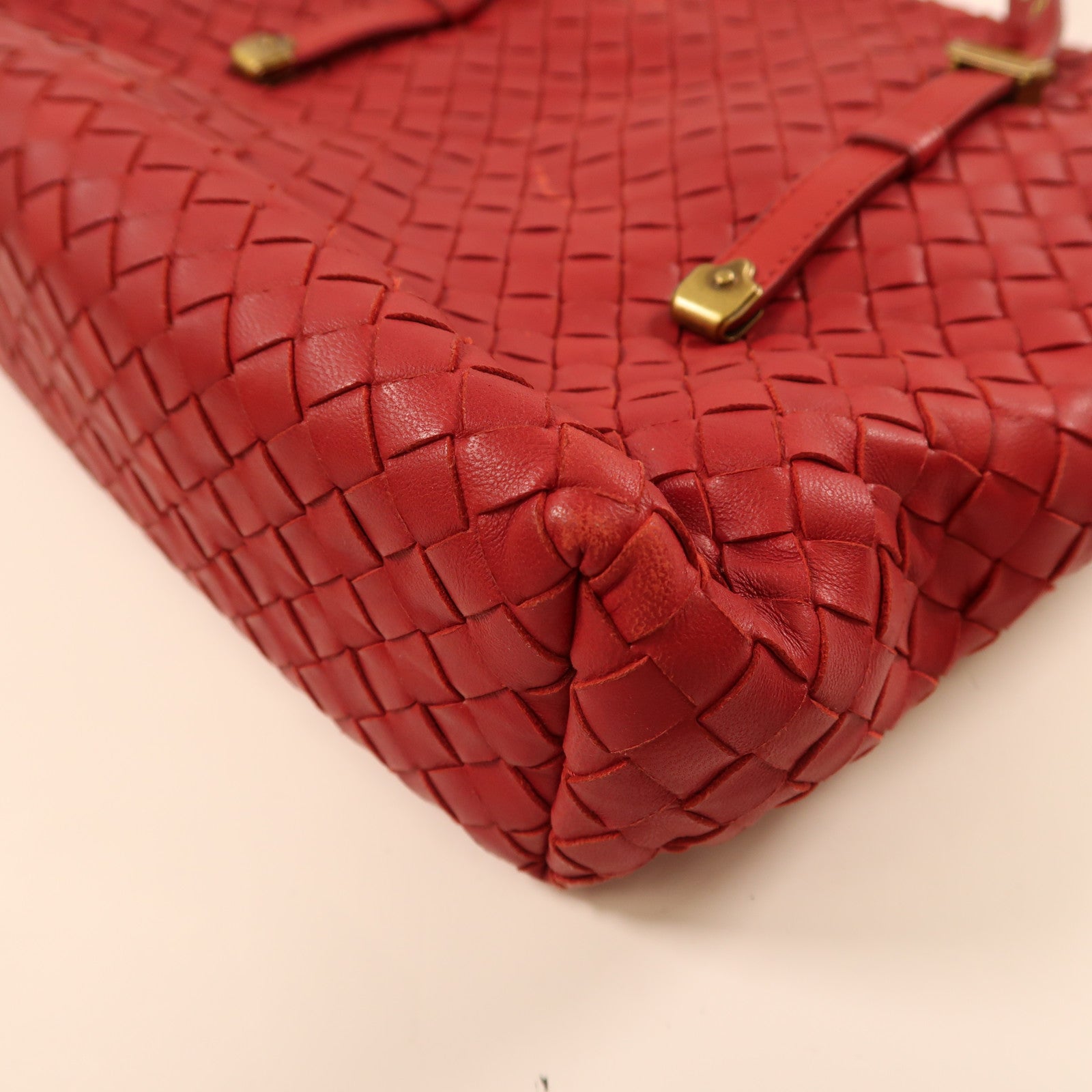 BOTTEGA VENETA 牛皮皮革2 Way Shoulder金扣手挽肩背兩用袋紅色