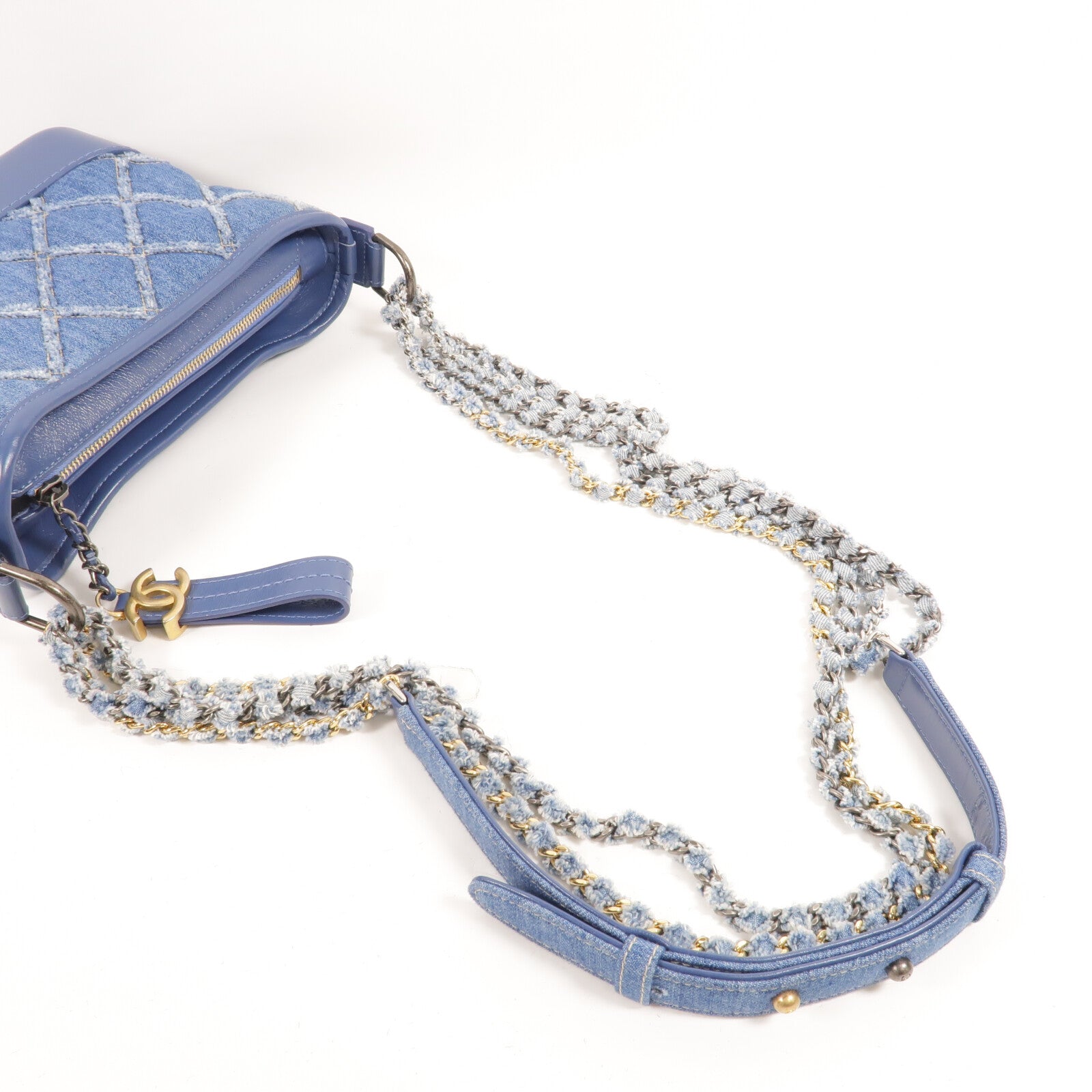 CHANEL 牛仔布Gabrielle Small鏈帶肩背袋
