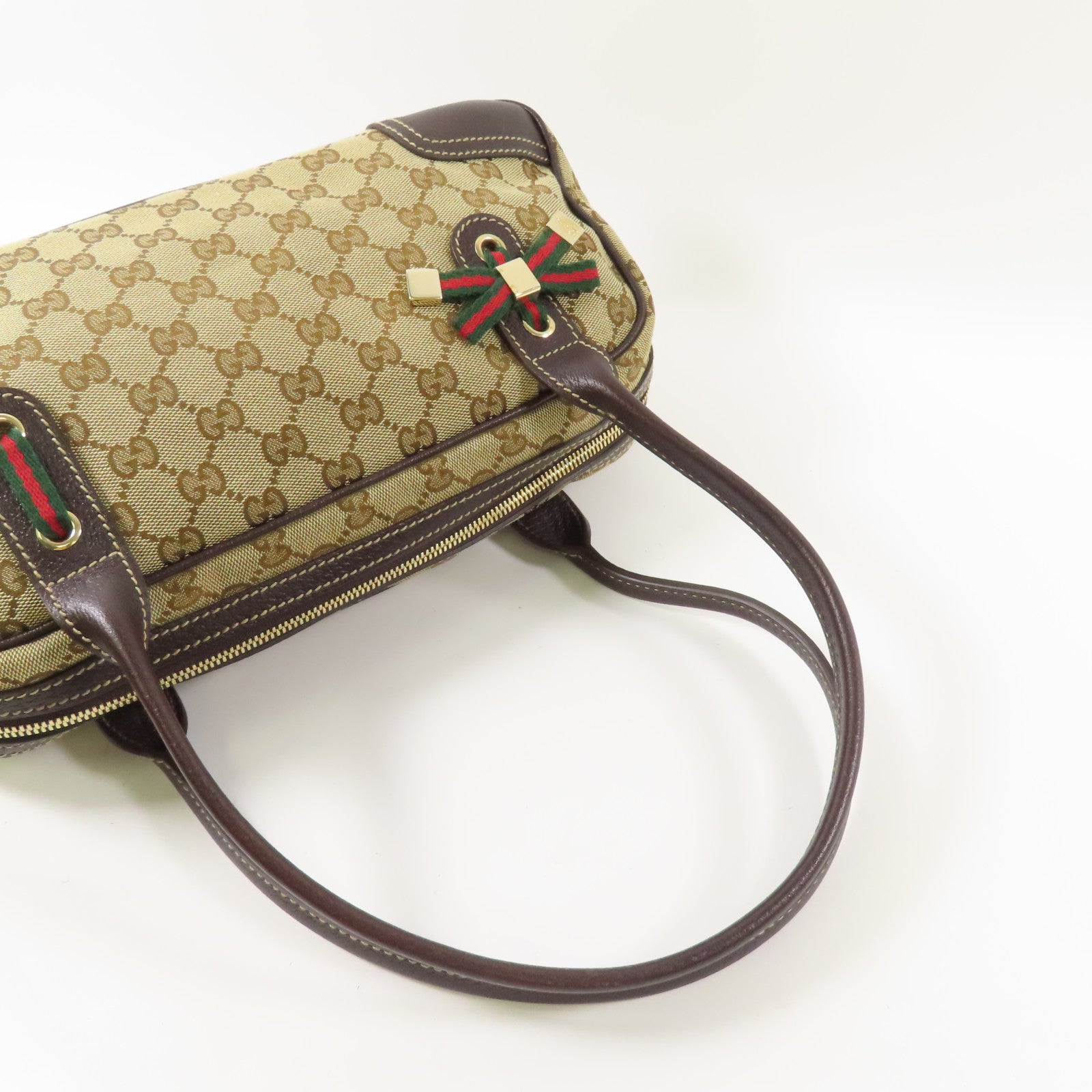 GUCCI 帆布Mini Boston Bag金扣肩背袋