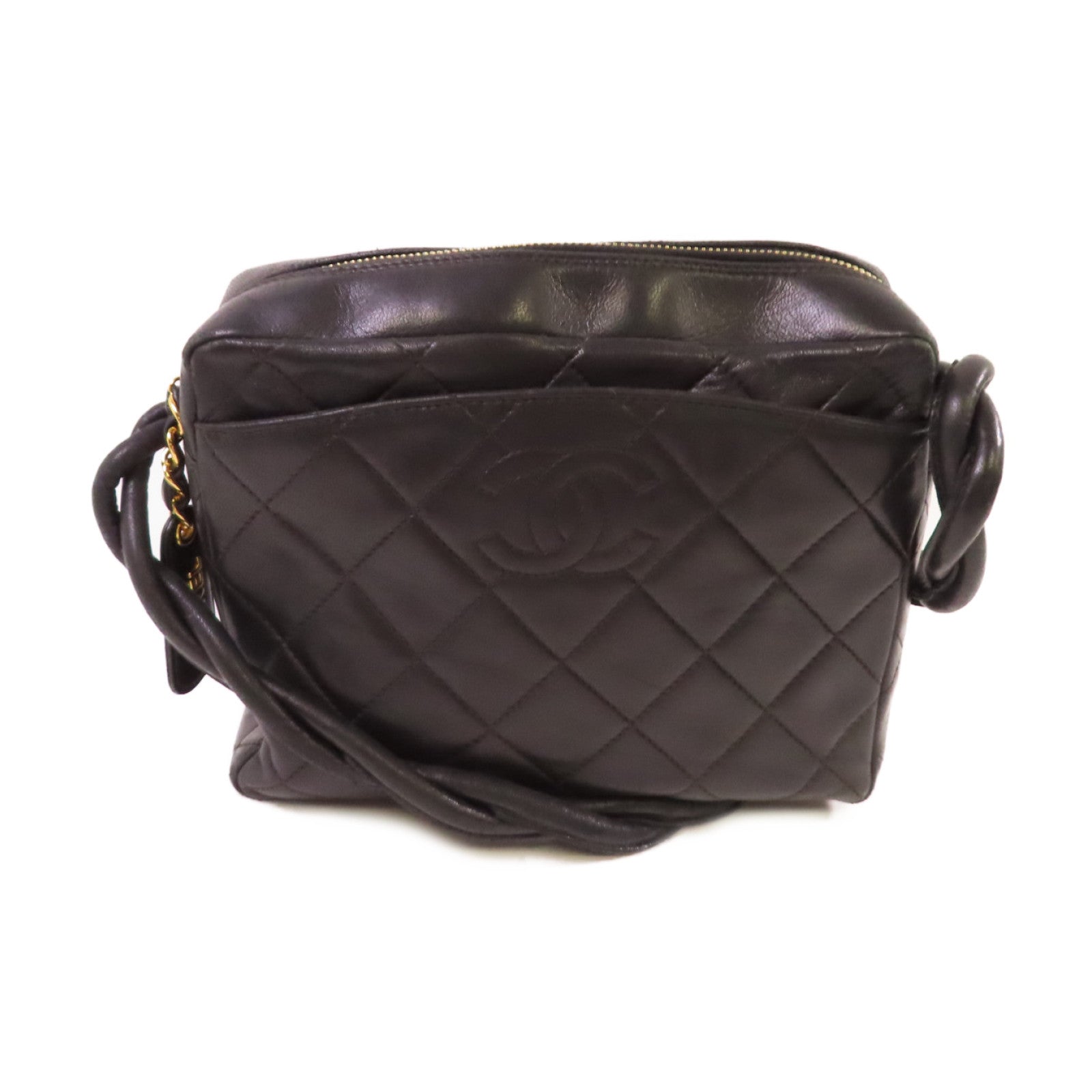 CHANEL 菱格羊皮皮革Vintage Shoulder Bag金扣肩背袋黑色