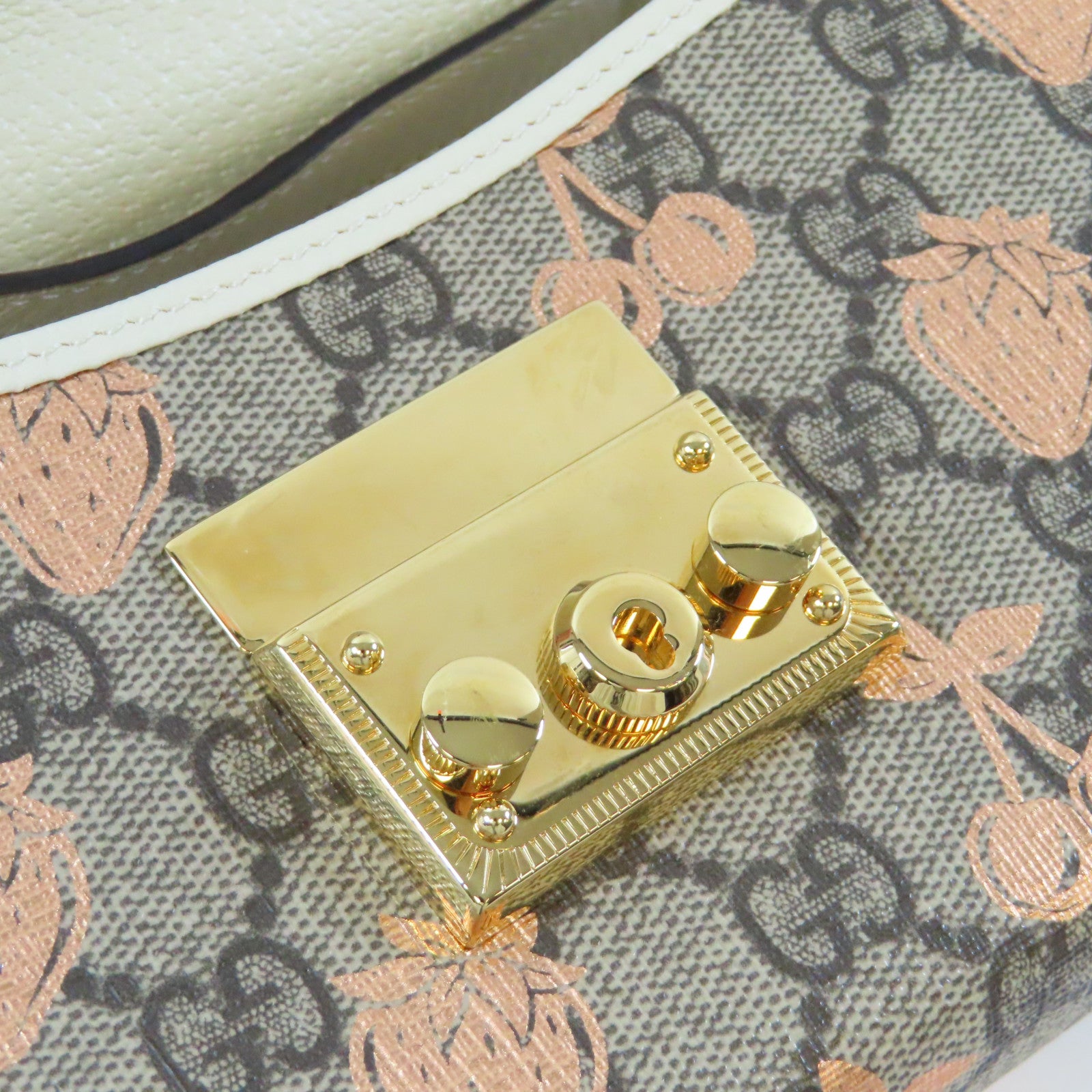GUCCI 塗層帆布Mini Padlock Berry金扣肩背袋啡色/粉紅色