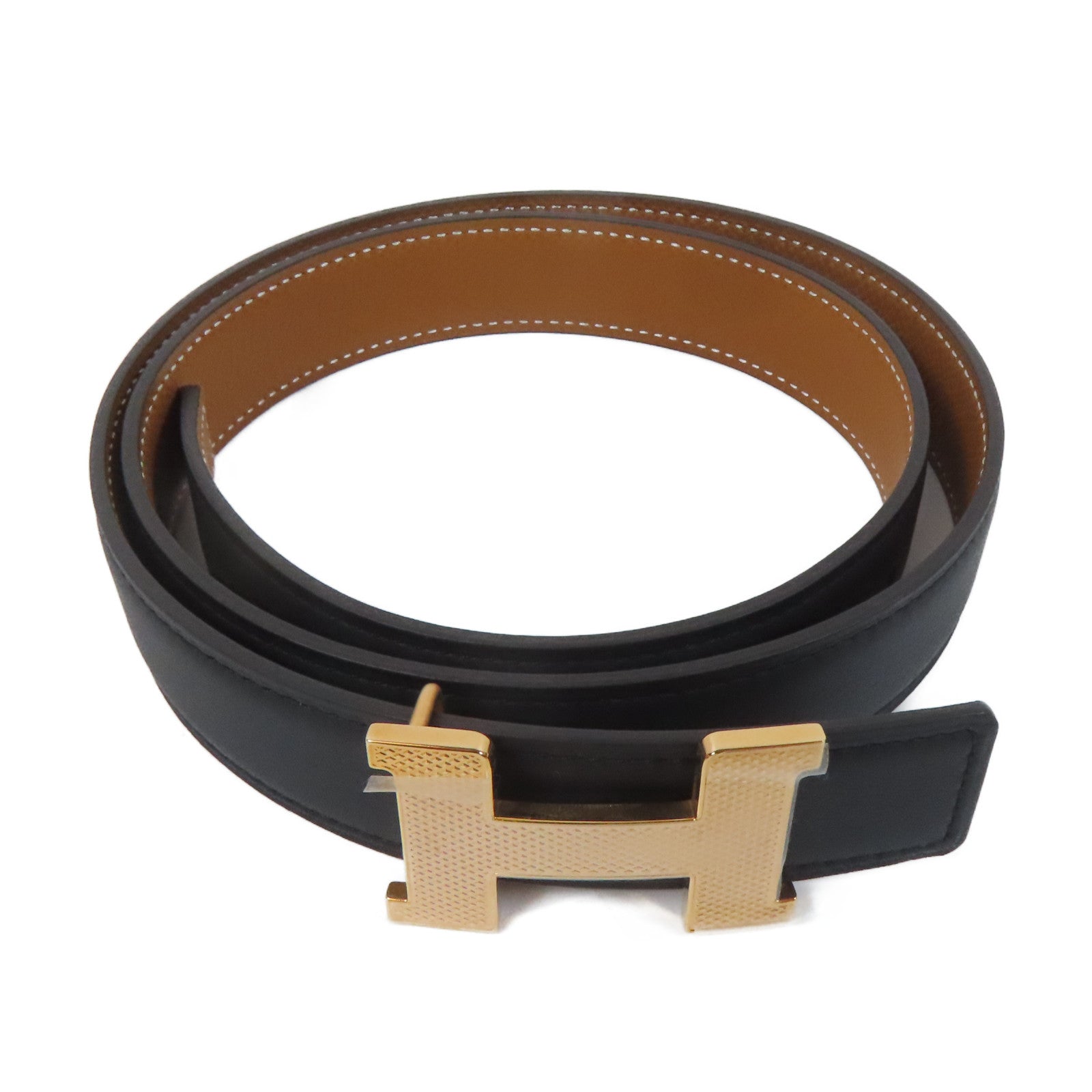 HERMES Swift皮革Belt 75cm金扣皮帶Noir黑色