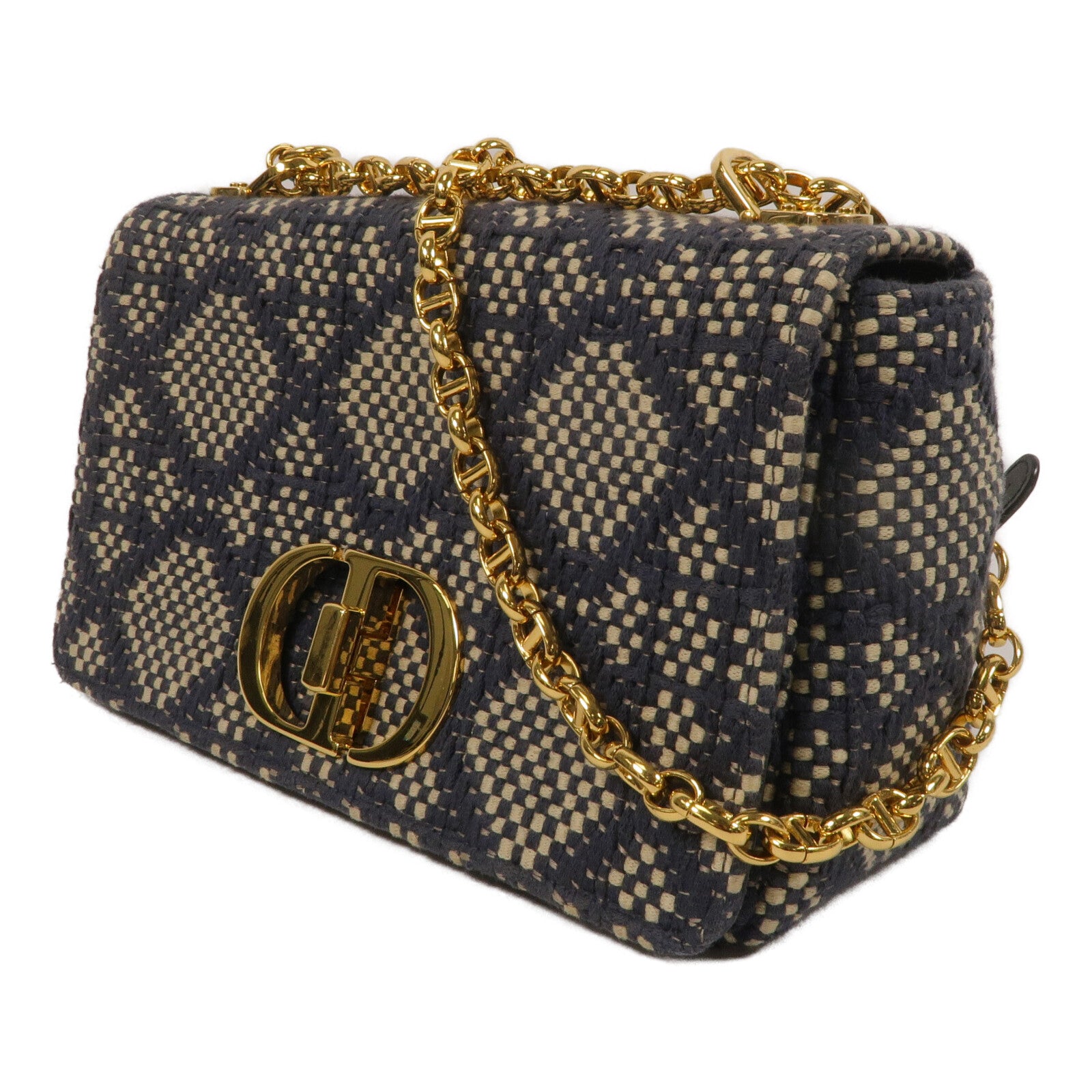 Dior Tweed/牛皮皮革Caro Medium鏈帶肩背袋
