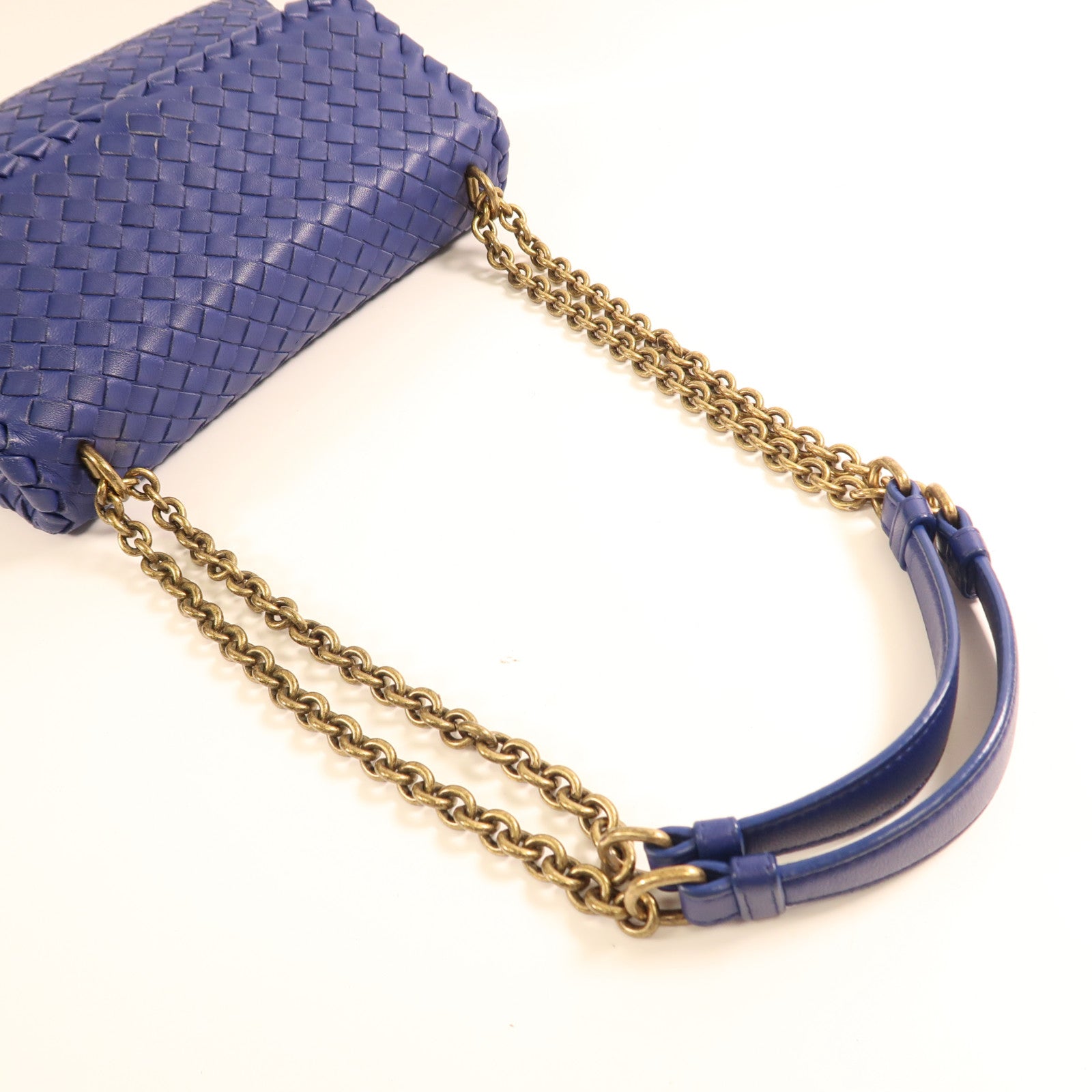 BOTTEGA VENETA 【激減優惠】織紋皮革Chain Shoulder金扣鏈帶肩背袋