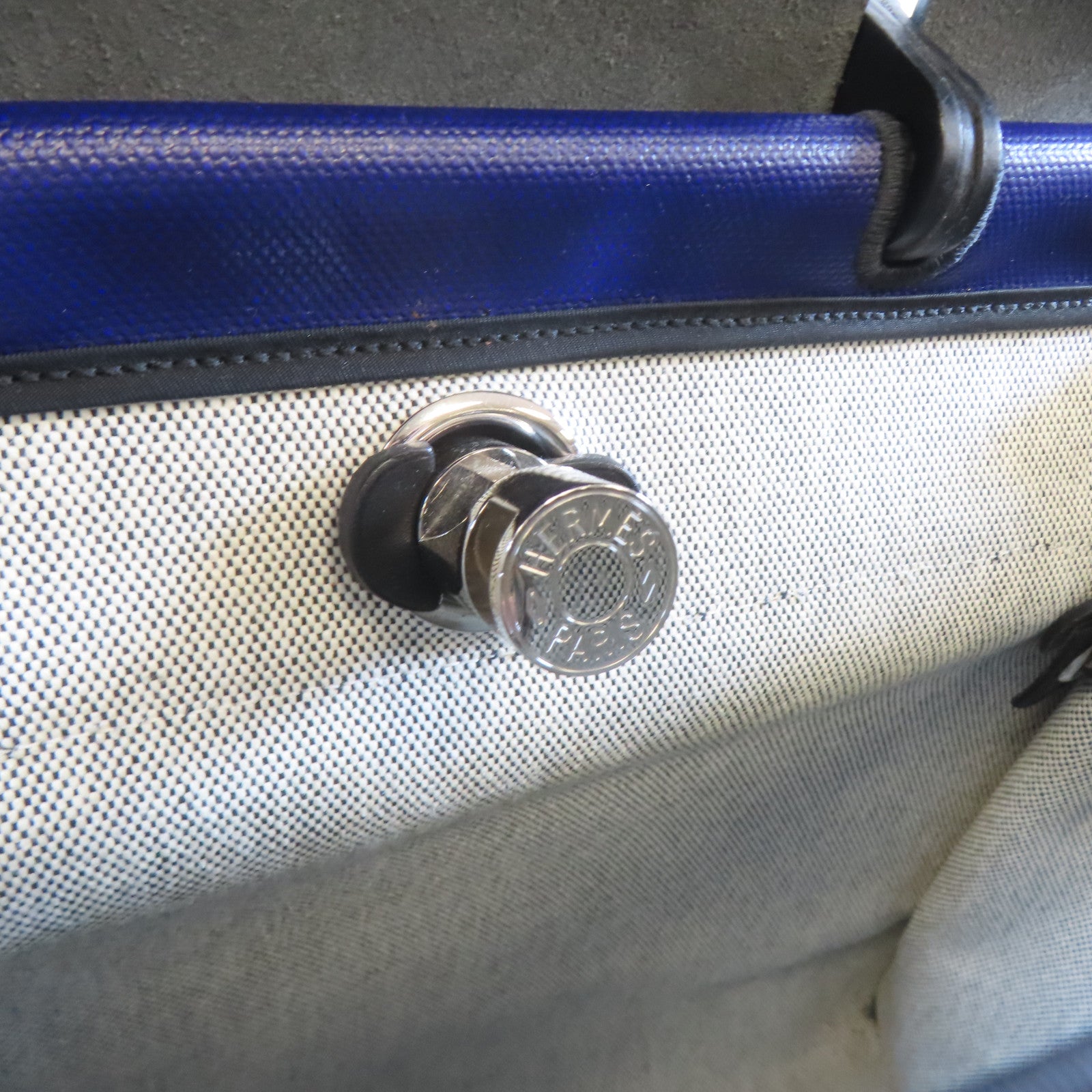 HERMES 塗層帆布Herbag MM銀扣手挽肩背兩用袋紫色/黑色