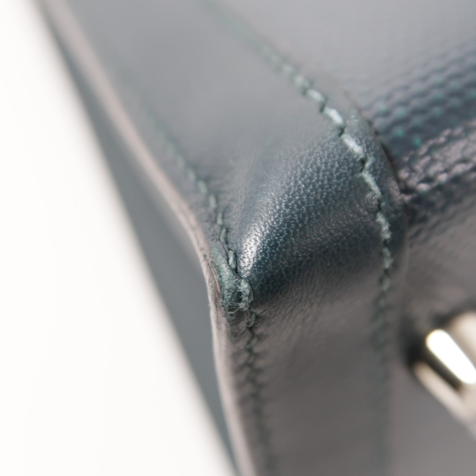 HERMES Swift皮革/Toile Berline Kelly 32銀扣手挽肩背兩用袋Vert Cypres綠色