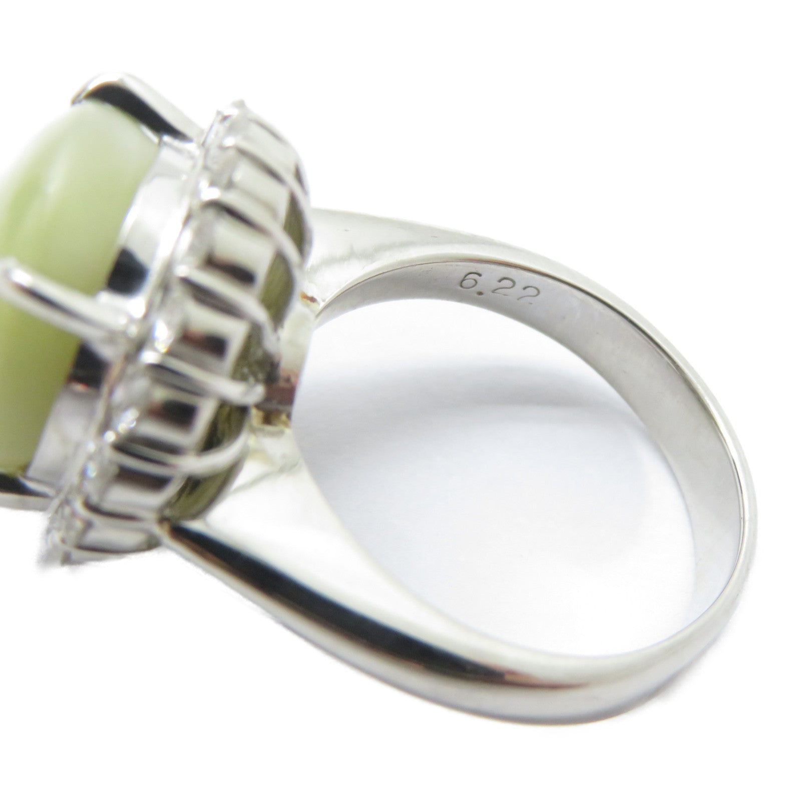 JEWELRY PT900鉑金Cat's Eye Ring 6.22ct貓眼石/0.735ct鑽石戒指US#4