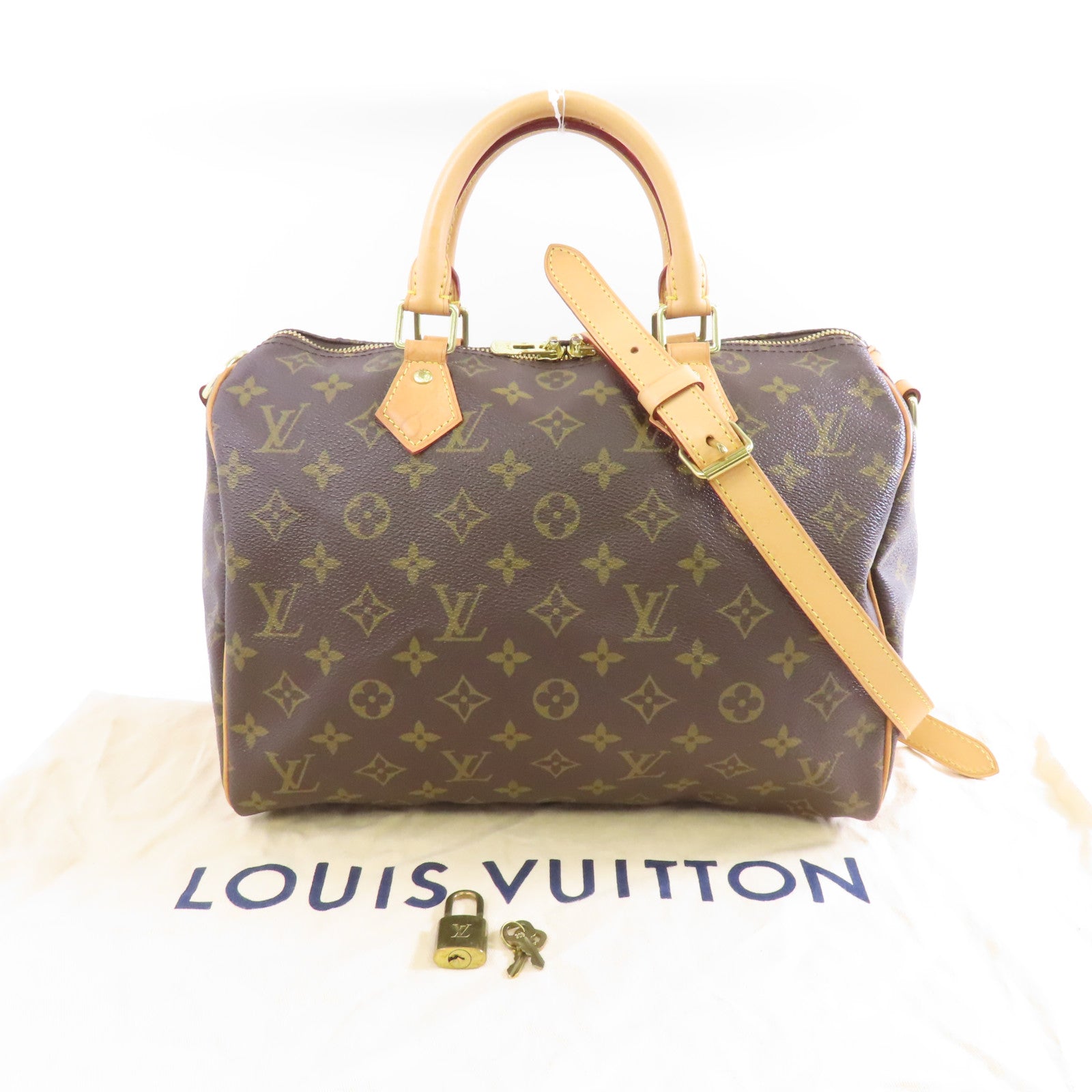 LOUIS VUITTON Monogram Speedy Bandouliere 30金扣手挽肩背兩用袋啡色