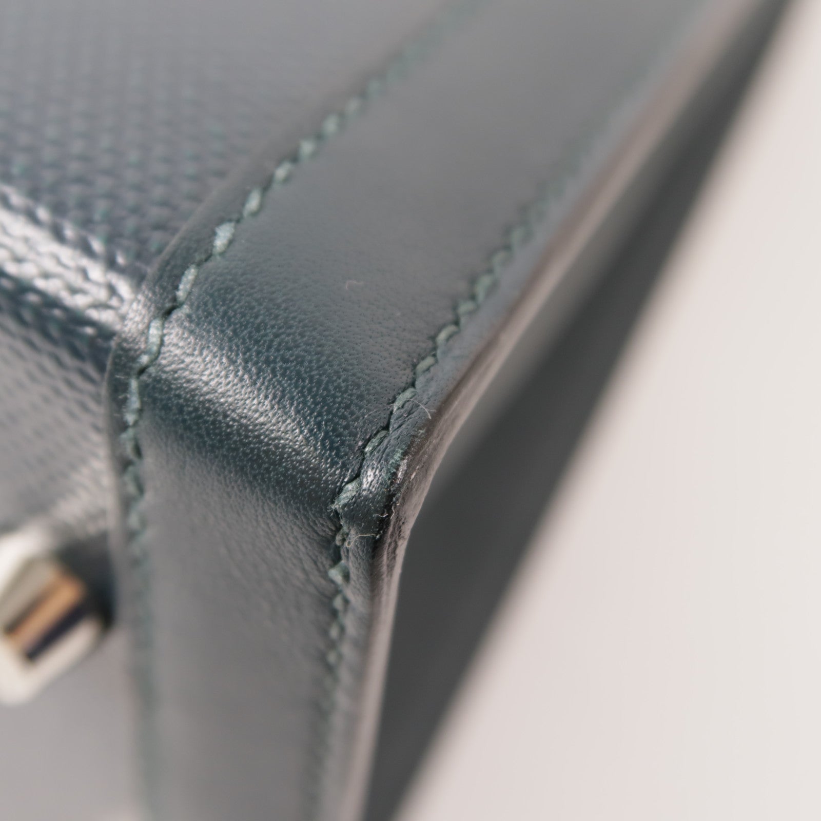 HERMES Swift皮革/Toile Berline Kelly 32銀扣手挽肩背兩用袋Vert Cypres綠色