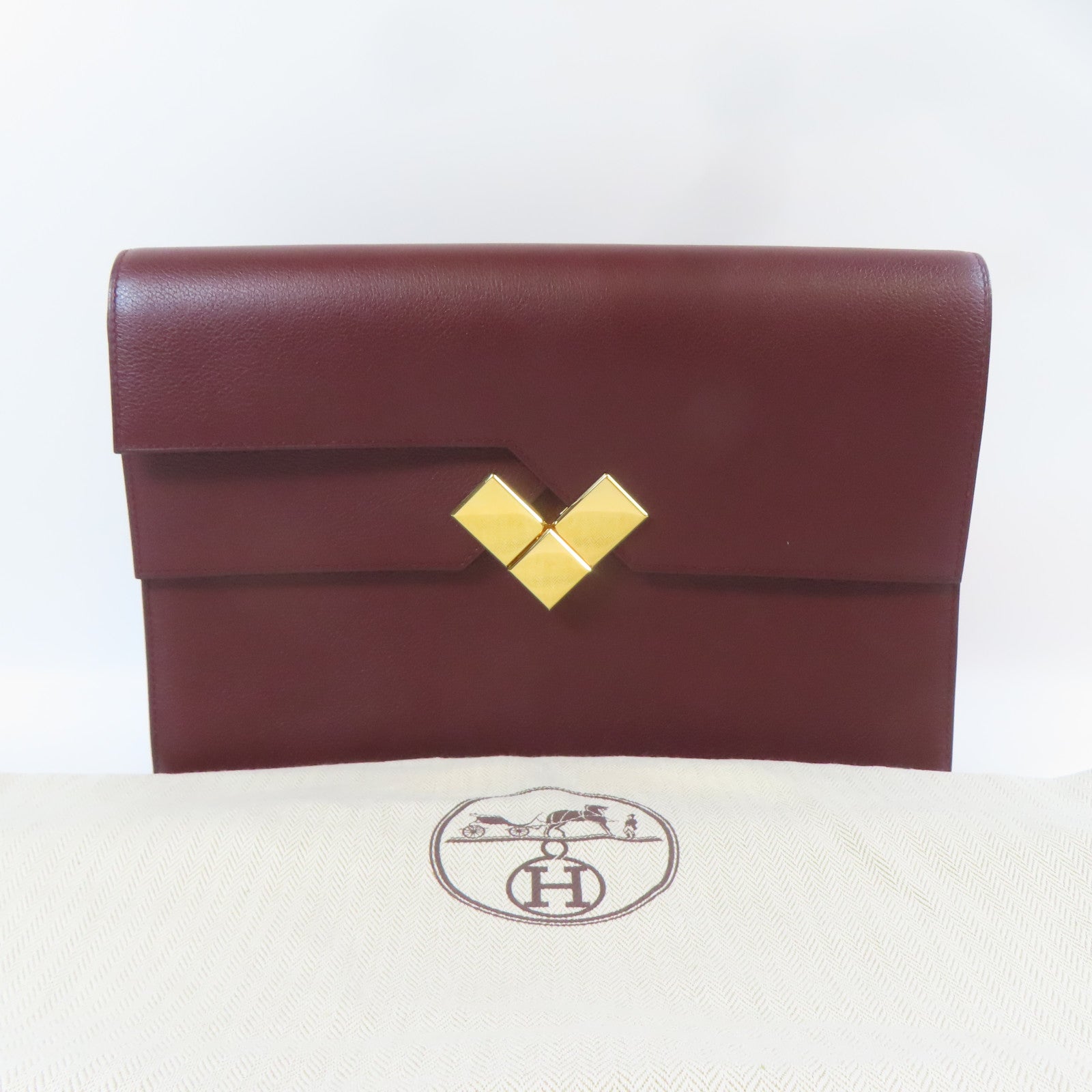 HERMES 【激減優惠】Evercolor皮革Pochette Fortunio金扣手拿包伯爾多色