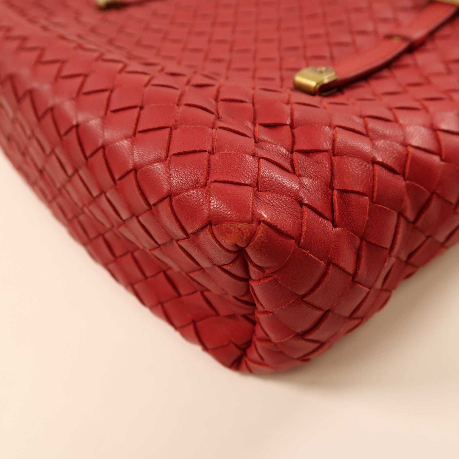 BOTTEGA VENETA 牛皮皮革2 Way Shoulder金扣手挽肩背兩用袋紅色