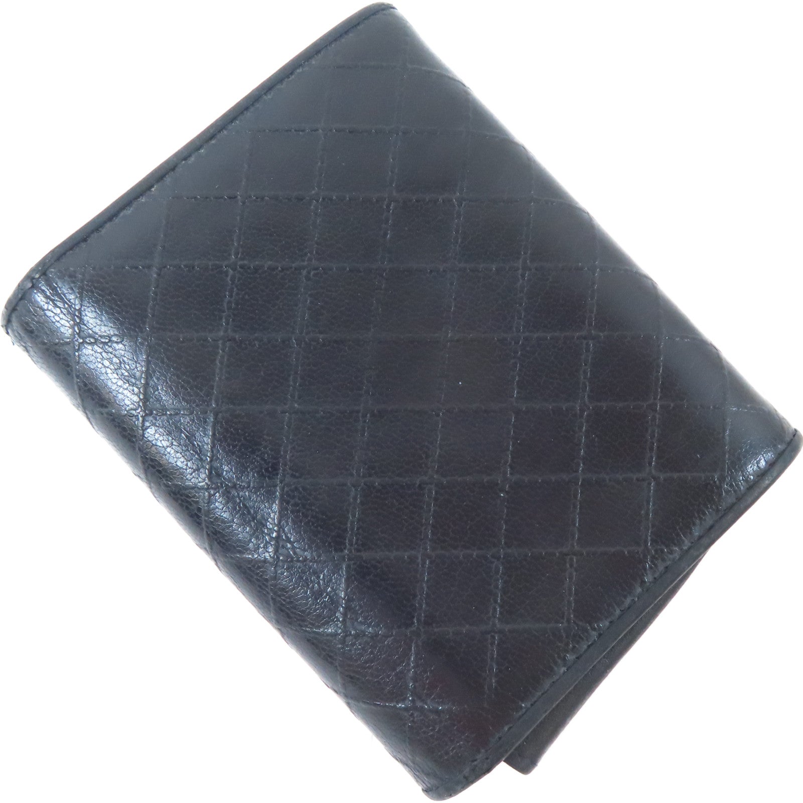 CHANEL 菱格牛皮皮革Card Case銀扣卡片套黑色