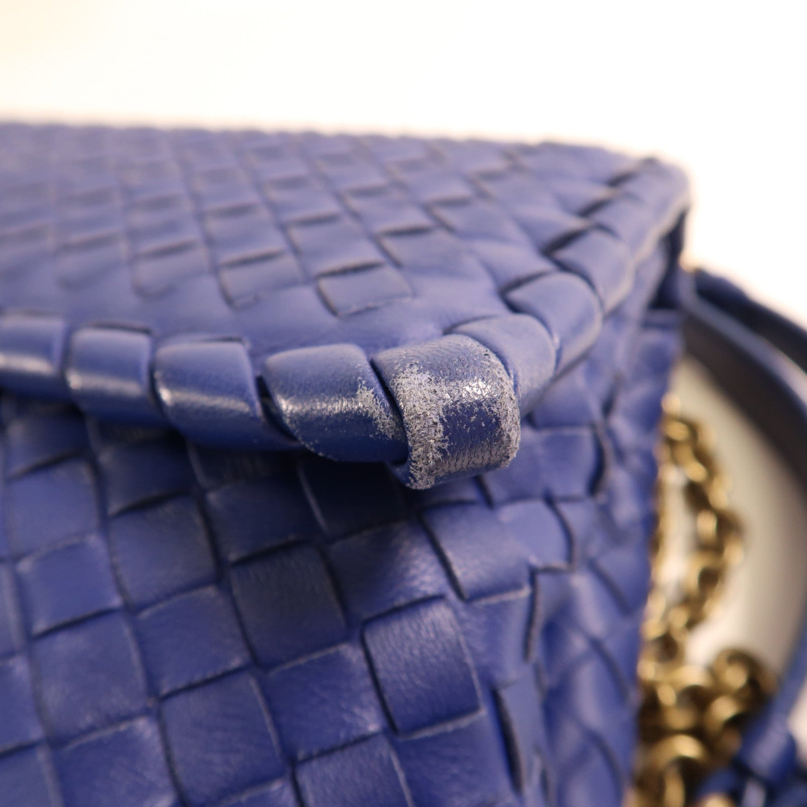 BOTTEGA VENETA 【激減優惠】織紋皮革Chain Shoulder金扣鏈帶肩背袋