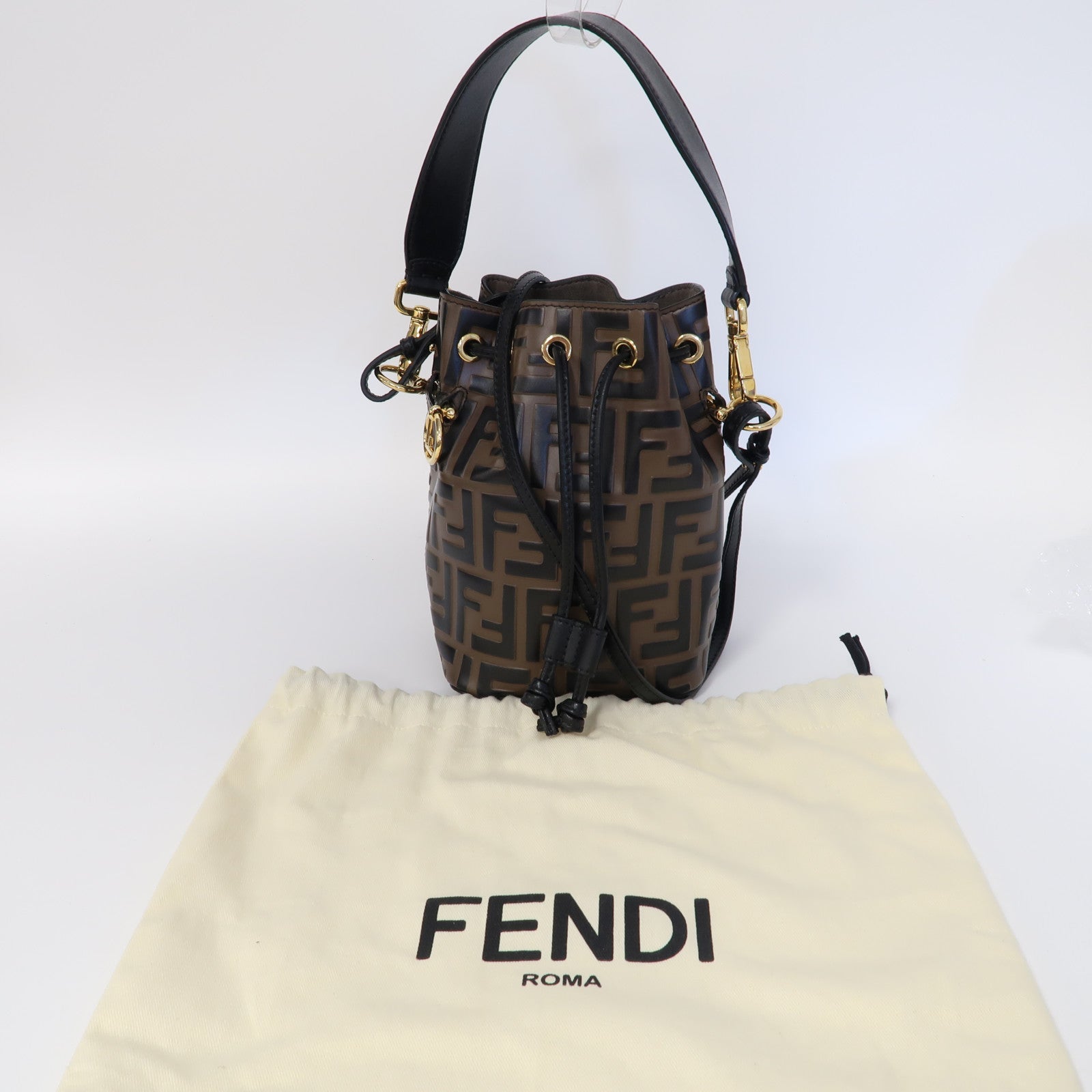 FENDI 牛皮皮革Mon Tresor金扣手挽肩背兩用袋啡色