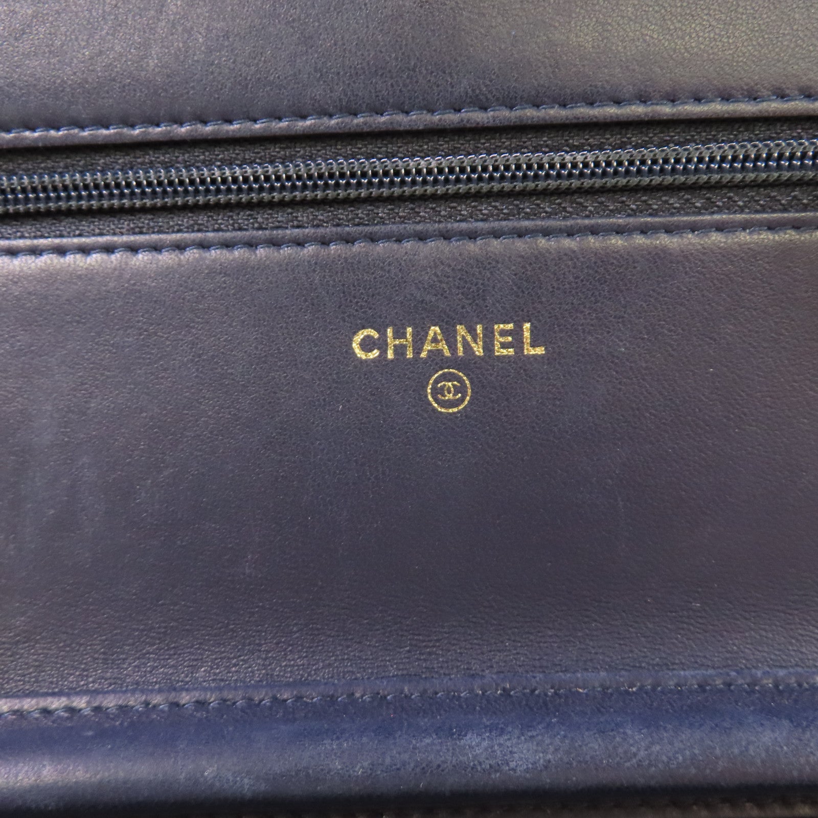 CHANEL 菱格羊皮皮革WOC Wallet On Chain Shoulder Bag金扣鏈帶肩背袋寶藍色
