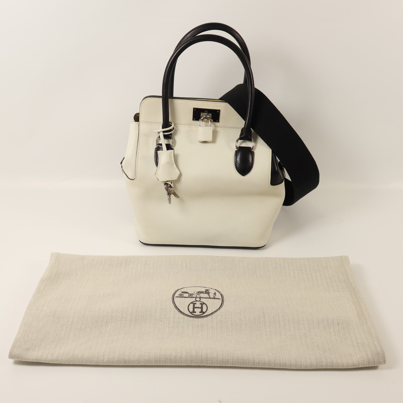 HERMES Evercolor皮革ToolBox 20銀扣手挽肩背兩用袋White/Noir