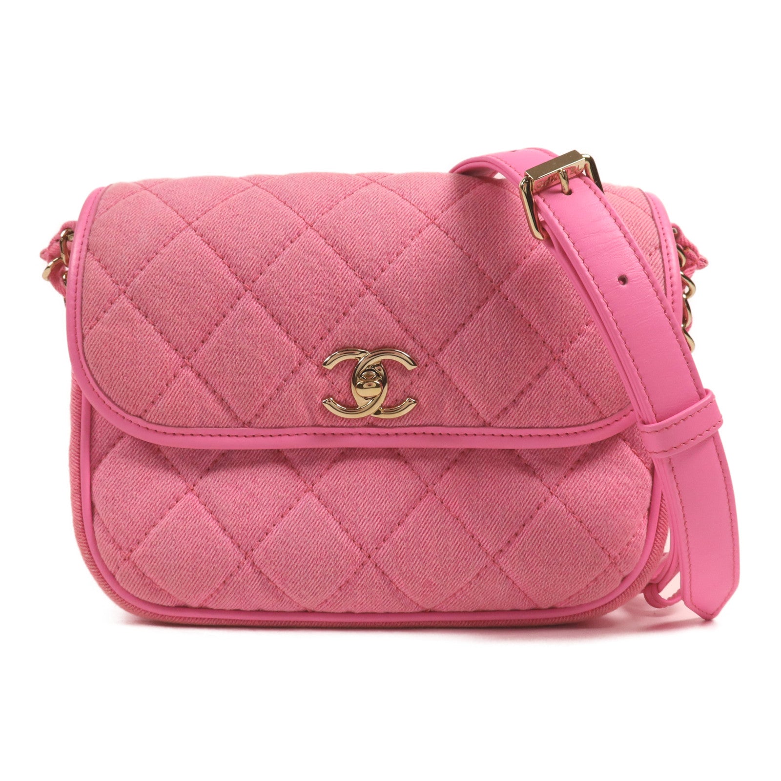 CHANEL 帆布Shoulder Bag金扣鏈帶肩背袋