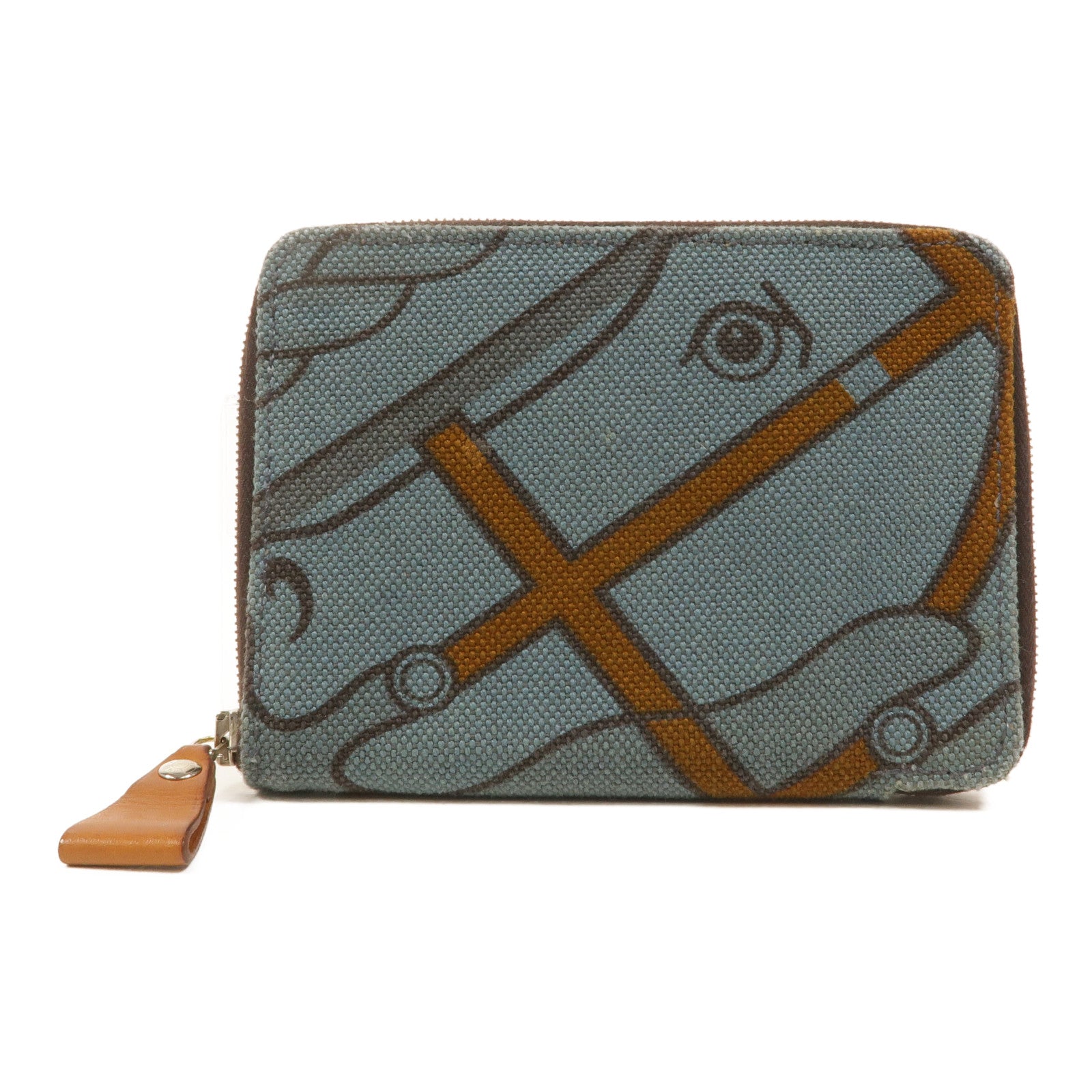 HERMES 帆布Steeple PM錢包Celeste/Ecorce