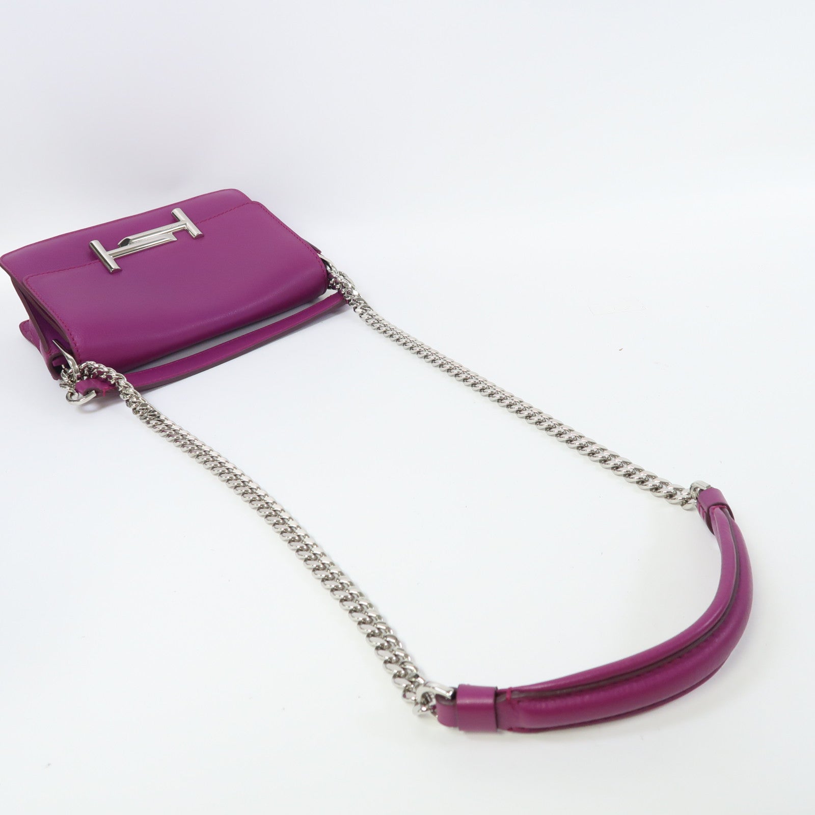 TOD'S 牛皮皮革Chain Shoulder銀扣鏈帶肩背袋紫色