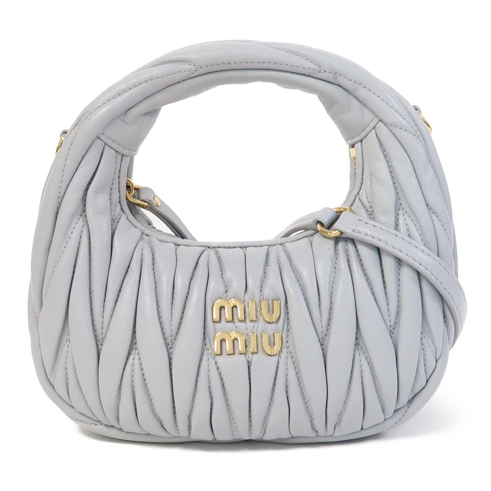 Miu Miu 羊皮皮革Wander Matelasse XS金扣手挽肩背兩用袋藍色