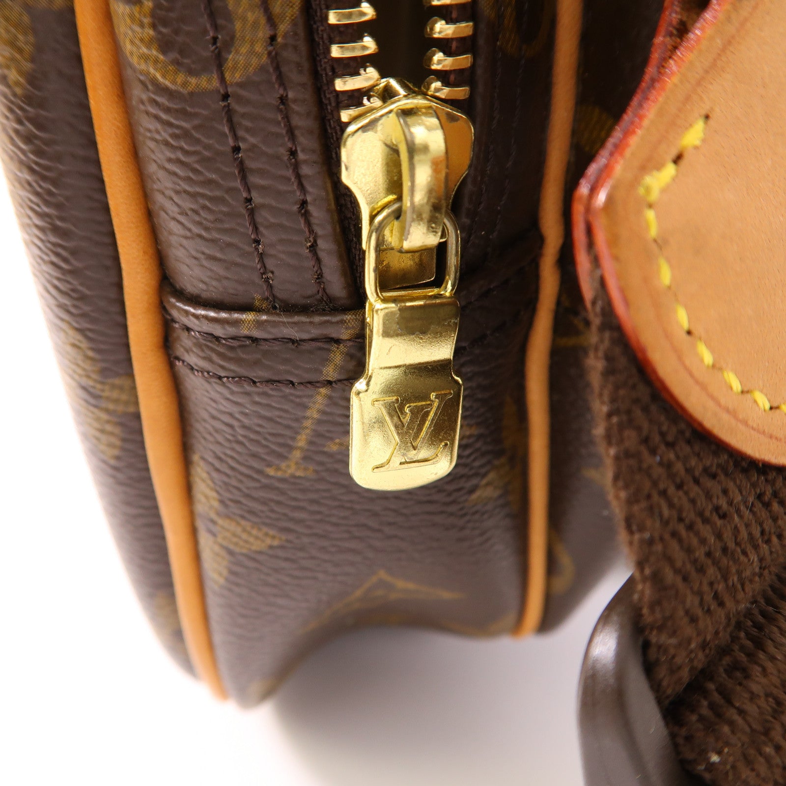 LOUIS VUITTON Monogram Reporter PM金扣肩背袋棕色