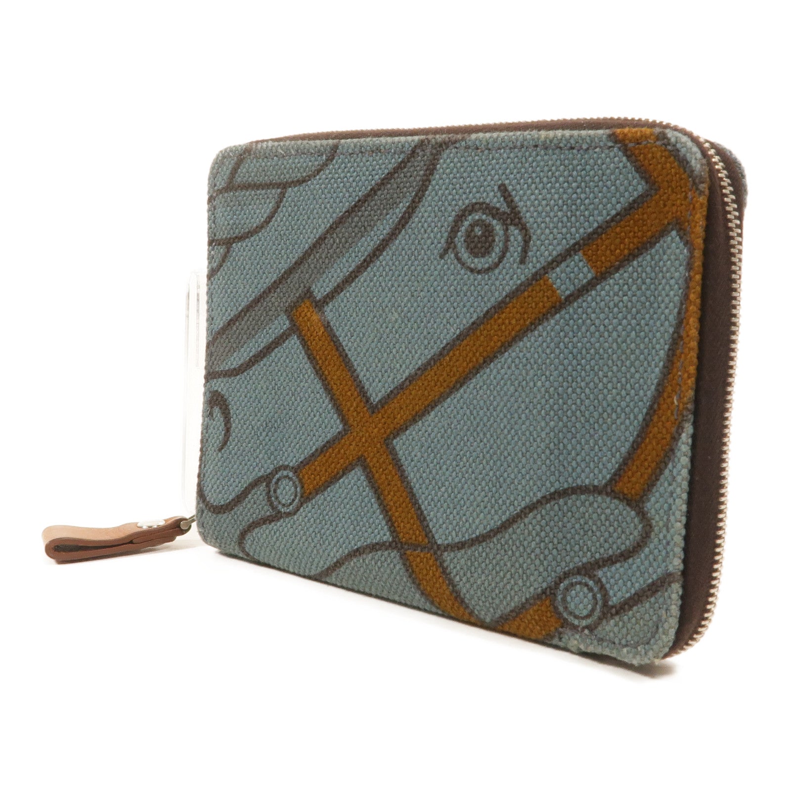 HERMES 帆布Steeple PM錢包Celeste/Ecorce