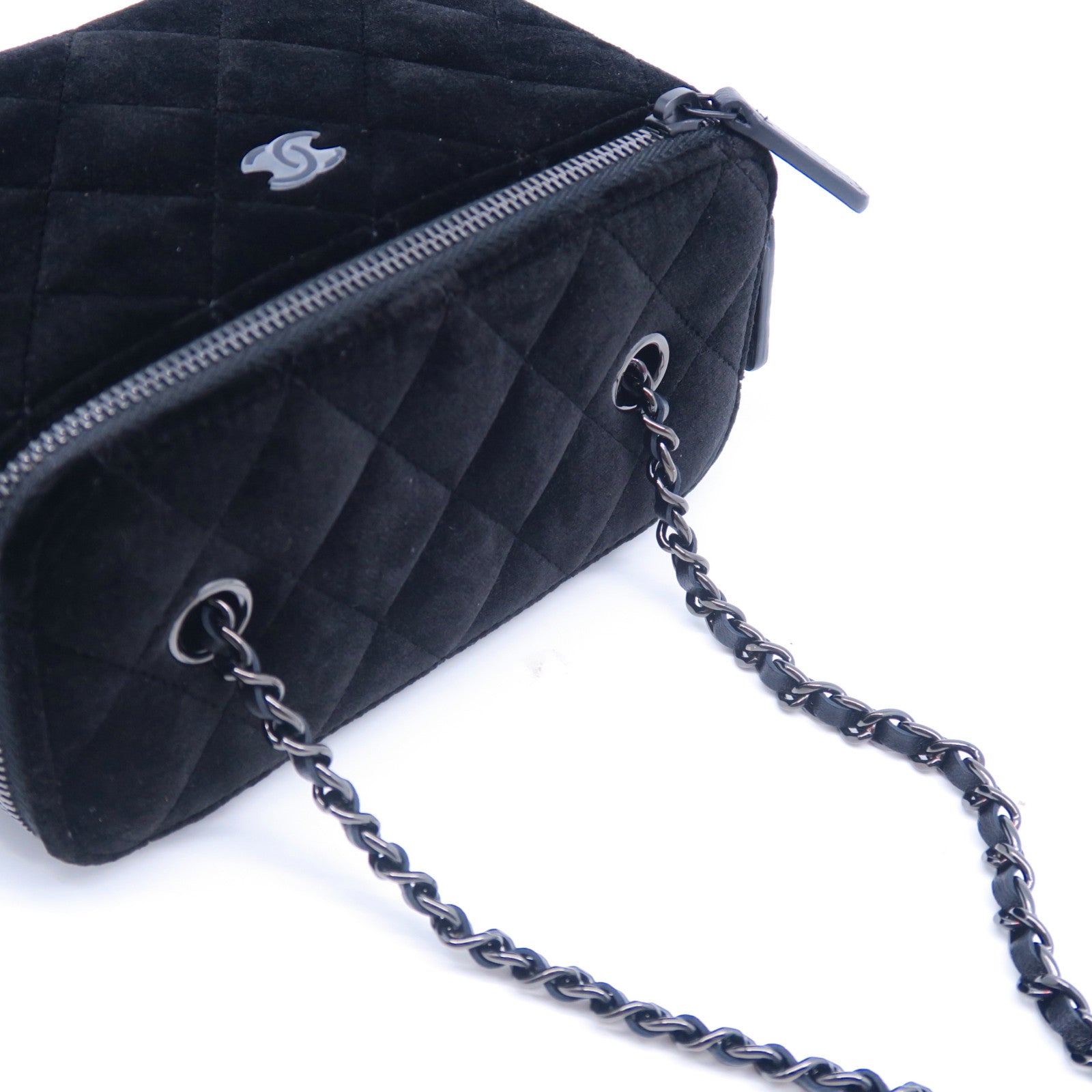 CHANEL 【激減優惠】菱格天鵝絨Chain Shoulder Bag鏈帶肩背袋黑色