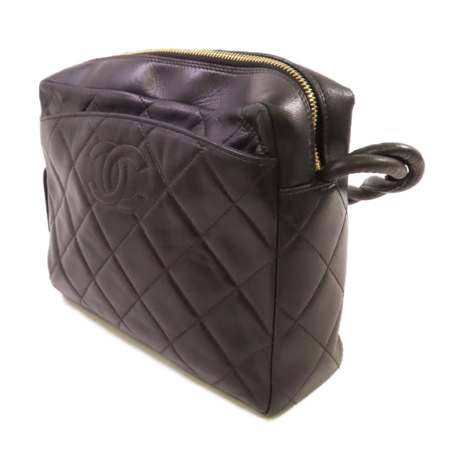 CHANEL 菱格羊皮皮革Vintage Shoulder Bag金扣肩背袋黑色
