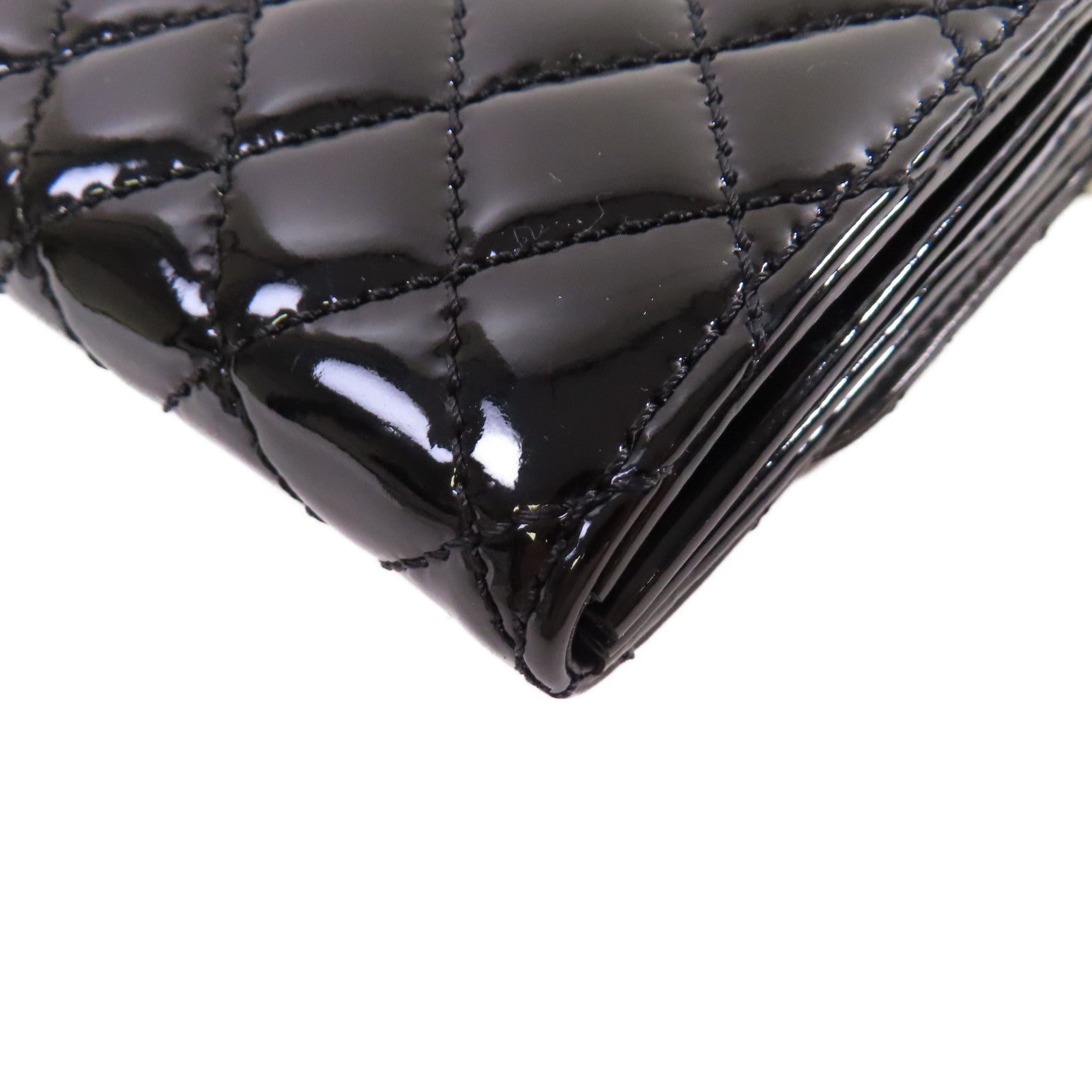 CHANEL 菱格漆皮皮革WOC Wallet On Chain Shoulder Bag銀扣鏈帶肩背袋黑色