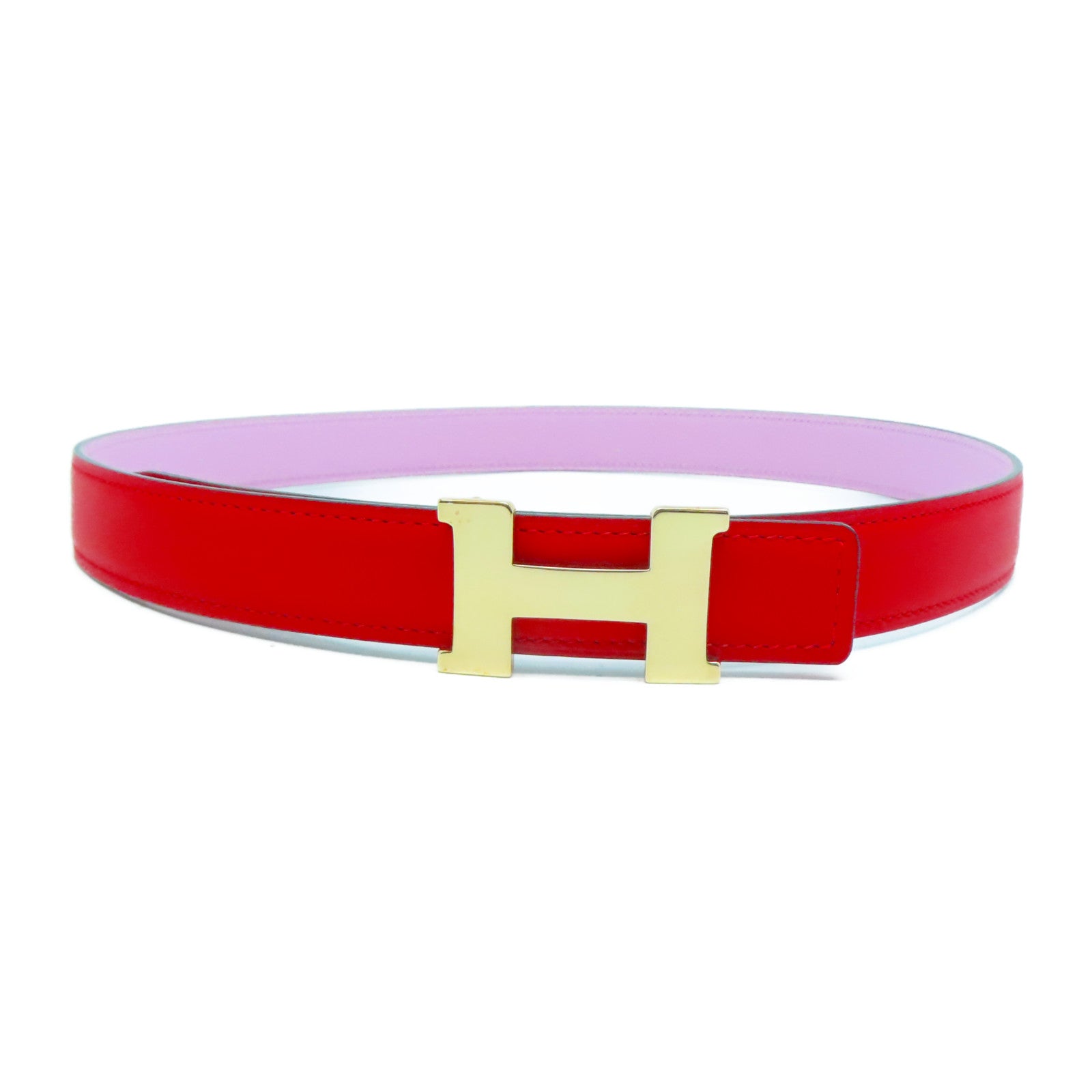 HERMES 【激減優惠】Epsom皮革/Swift皮革Belt金扣皮帶粉紅色/紅色