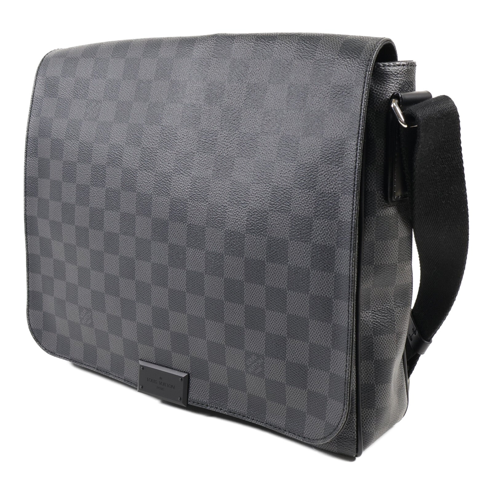 LOUIS VUITTON Damier Graphite District MM銀扣肩背袋