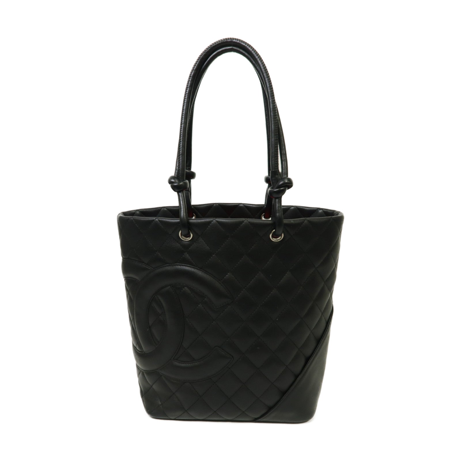 CHANEL 【激減優惠】牛皮皮革Cambon Tote銀扣手挽袋黒色