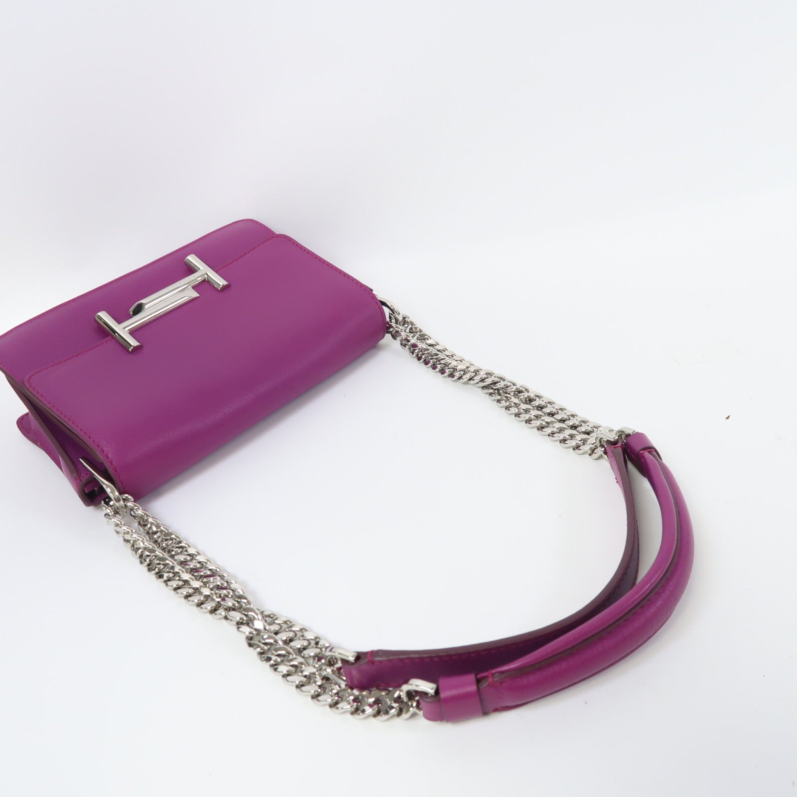 TOD'S 牛皮皮革Chain Shoulder銀扣鏈帶肩背袋紫色