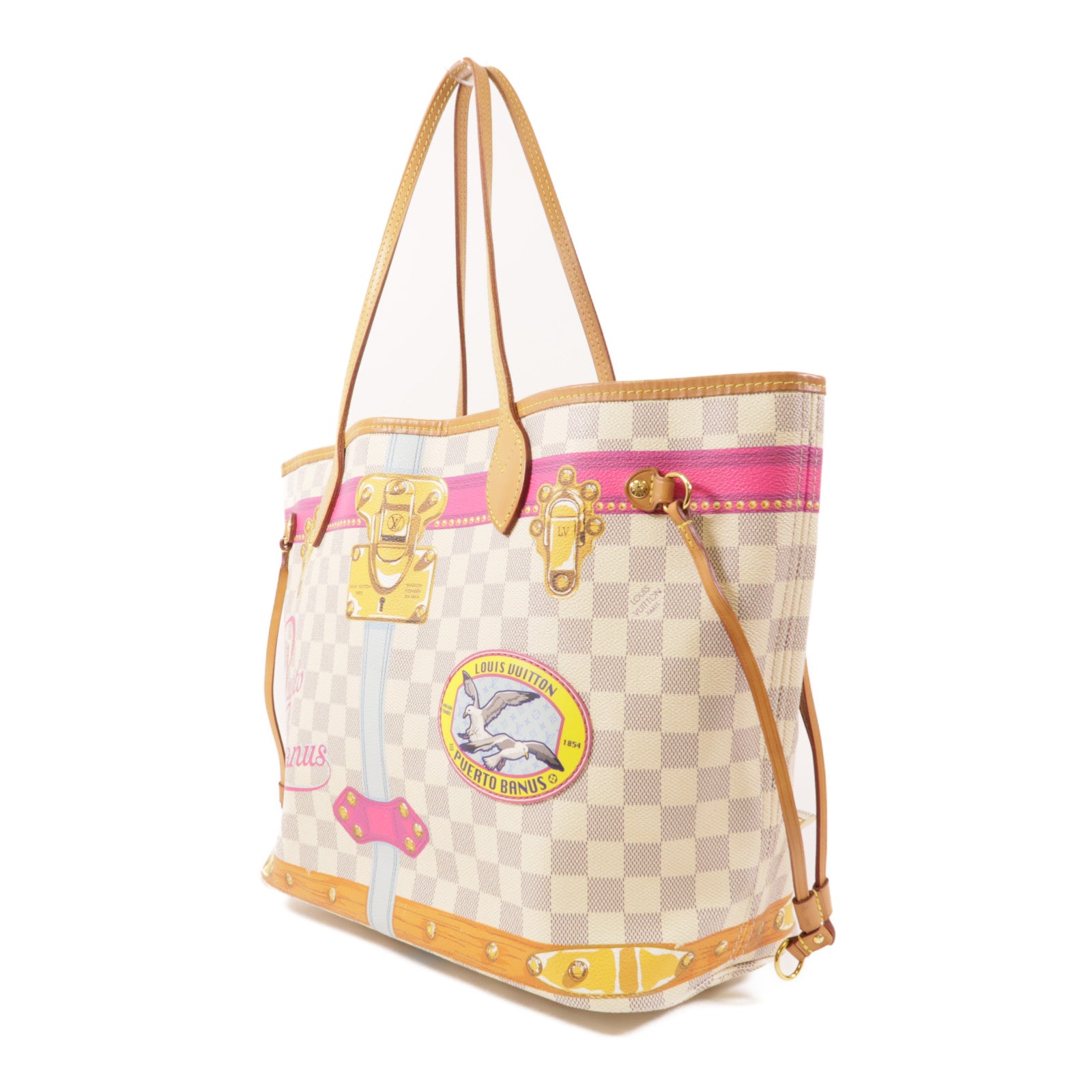 LOUIS VUITTON Damier Azur Neverfull MM金扣肩背袋
