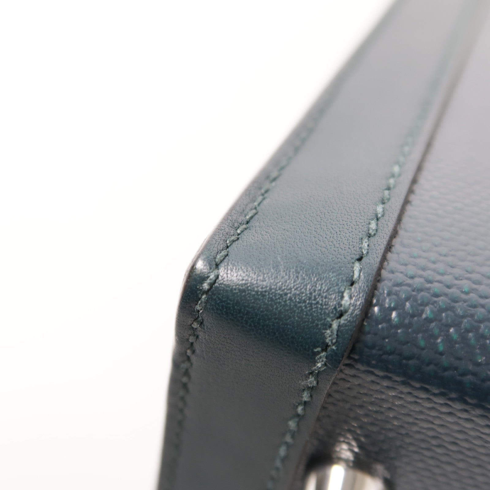 HERMES Swift皮革/Toile Berline Kelly 32銀扣手挽肩背兩用袋Vert Cypres綠色